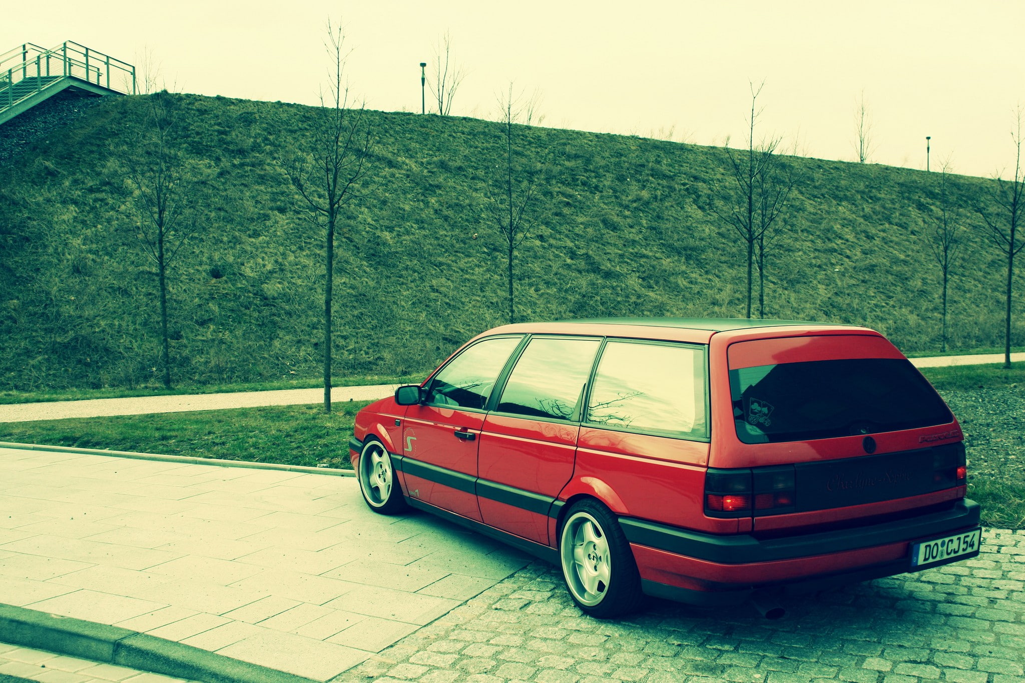red cars, outdoors, Stance, car, 1080P, vehicle, passat, HD Wallpaper