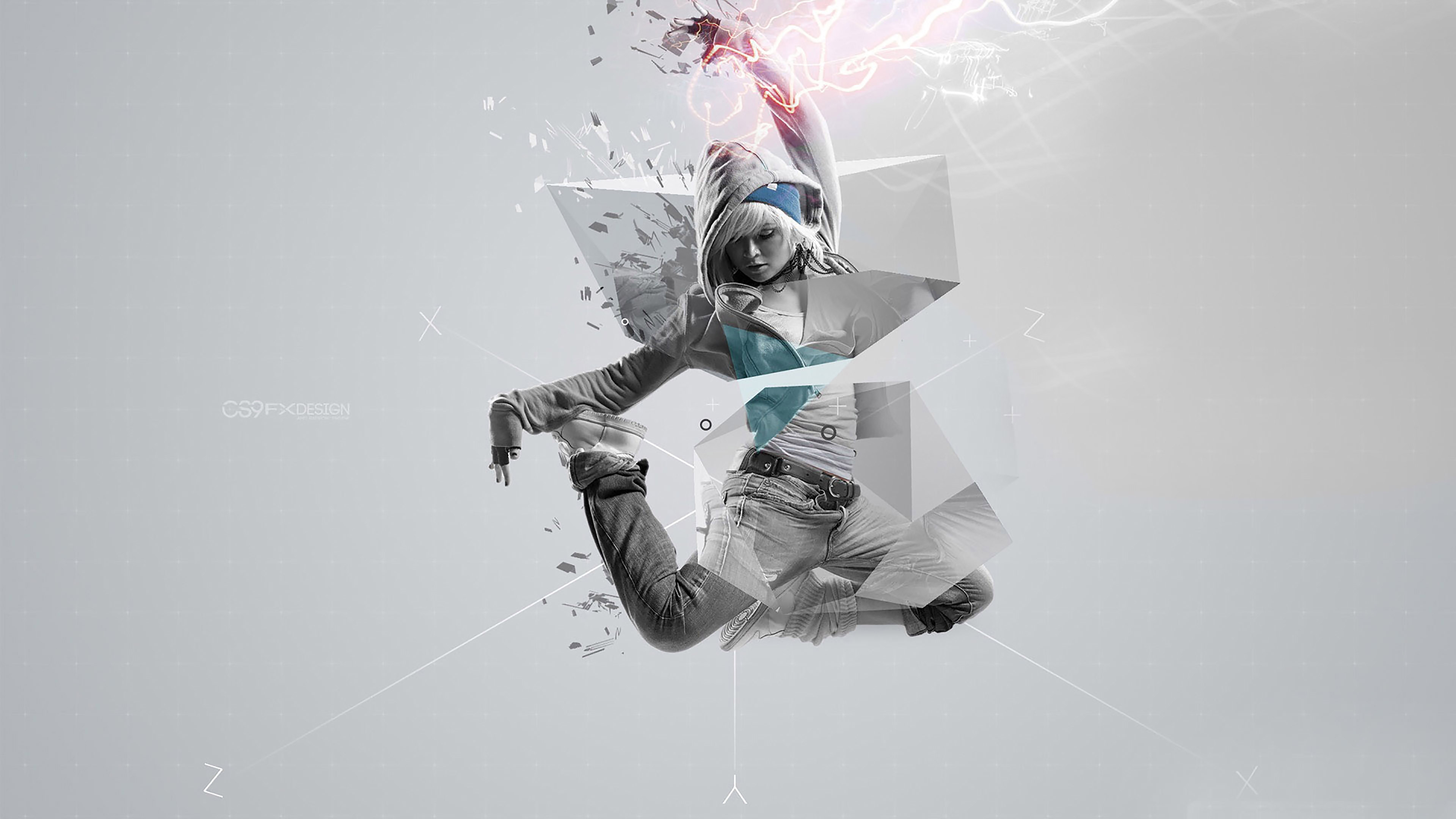7680x4320 px, 4k, hd, Split, particles, hdr, abstract, humor, dancer, ultrahd, jump, 8K, white, cute, black, HD Wallpaper