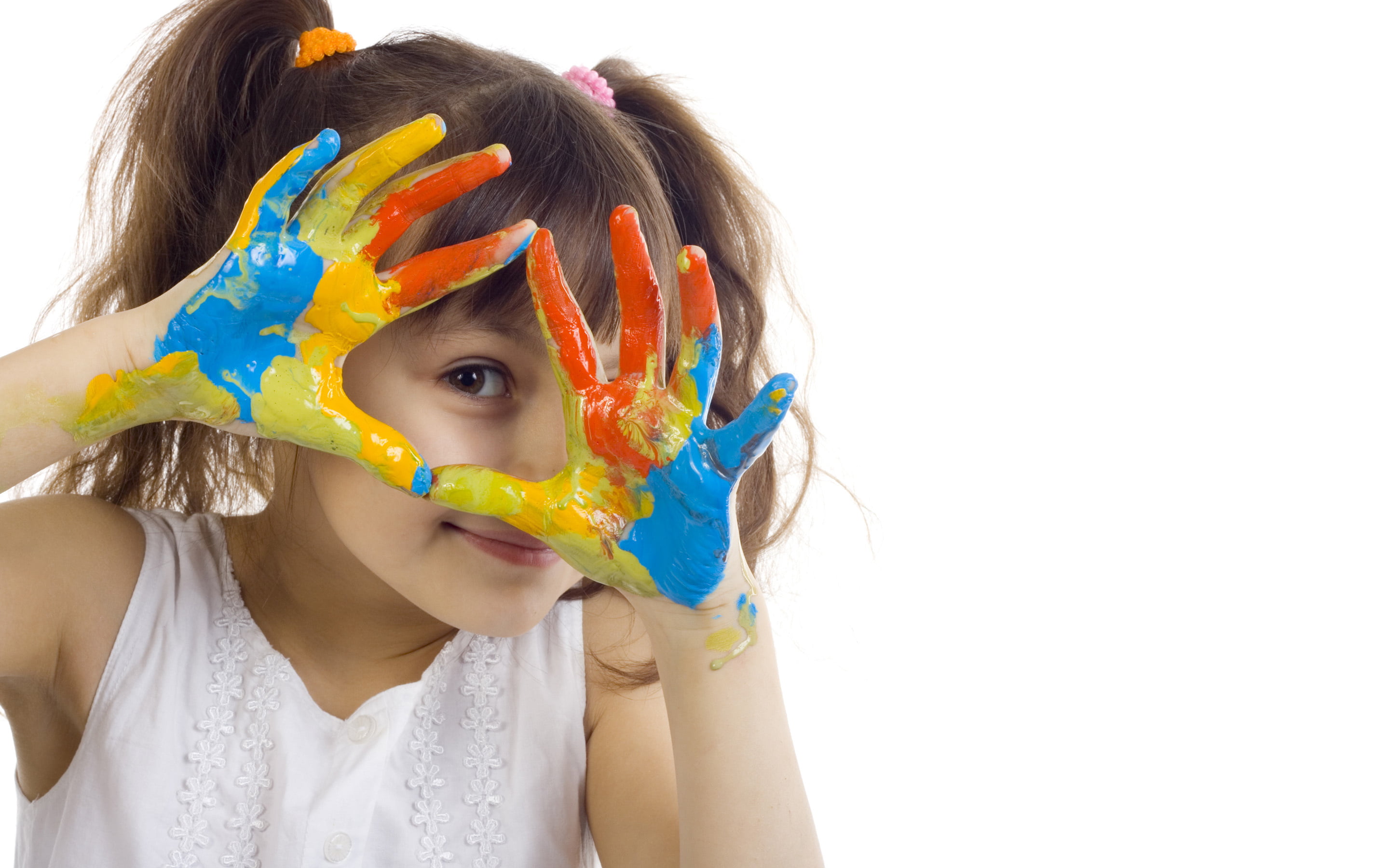 one Person, hands, indoors, holding, joy, preschool Age, fun, art and craft, happiness, women, white, females, top, isolated, headshot, girl, multi Colored, HD Wallpaper