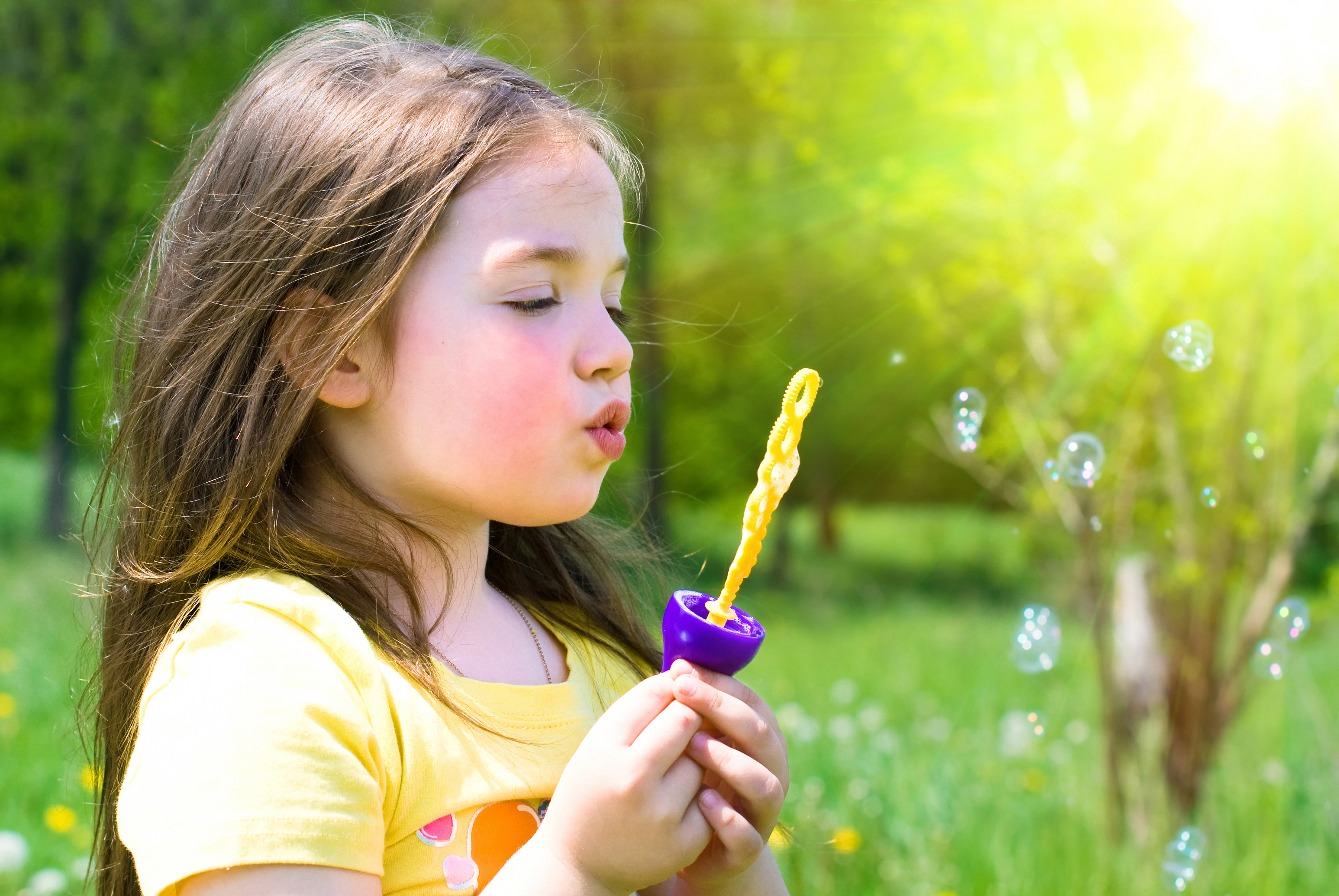 yellow, profile view, purple, headshot, women, summer, children, bubble, childhood, happiness, beautiful, maker, lifestyles, grass, hairstyle, beauty, flower, HD Wallpaper