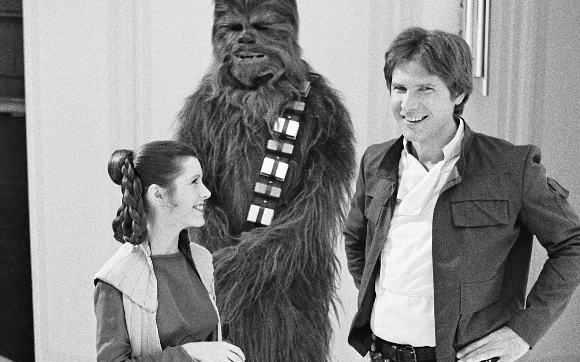 men, classic, fisher, movies, harrison, carrie, actor, females, wars, 1080P, sci fi, people, chewbacca, black, star, wookie, princess, wmone, white, males, HD Wallpaper