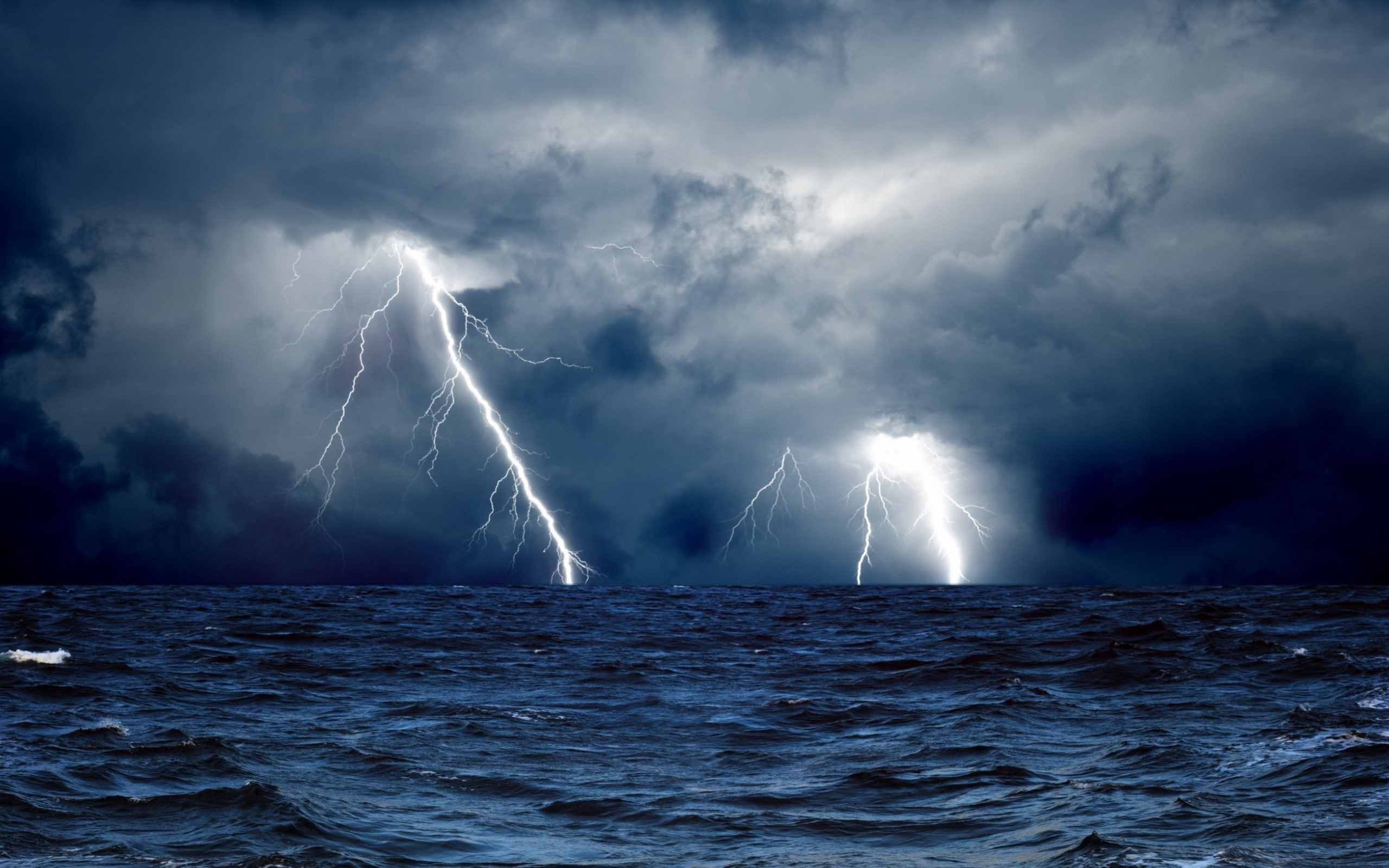 power in nature, no people, lightning, sign, outdoors, power, water, ominous, thunderstorm, sea, sky, hitting, scenics - nature, cloud - sky, nature, storm, HD Wallpaper