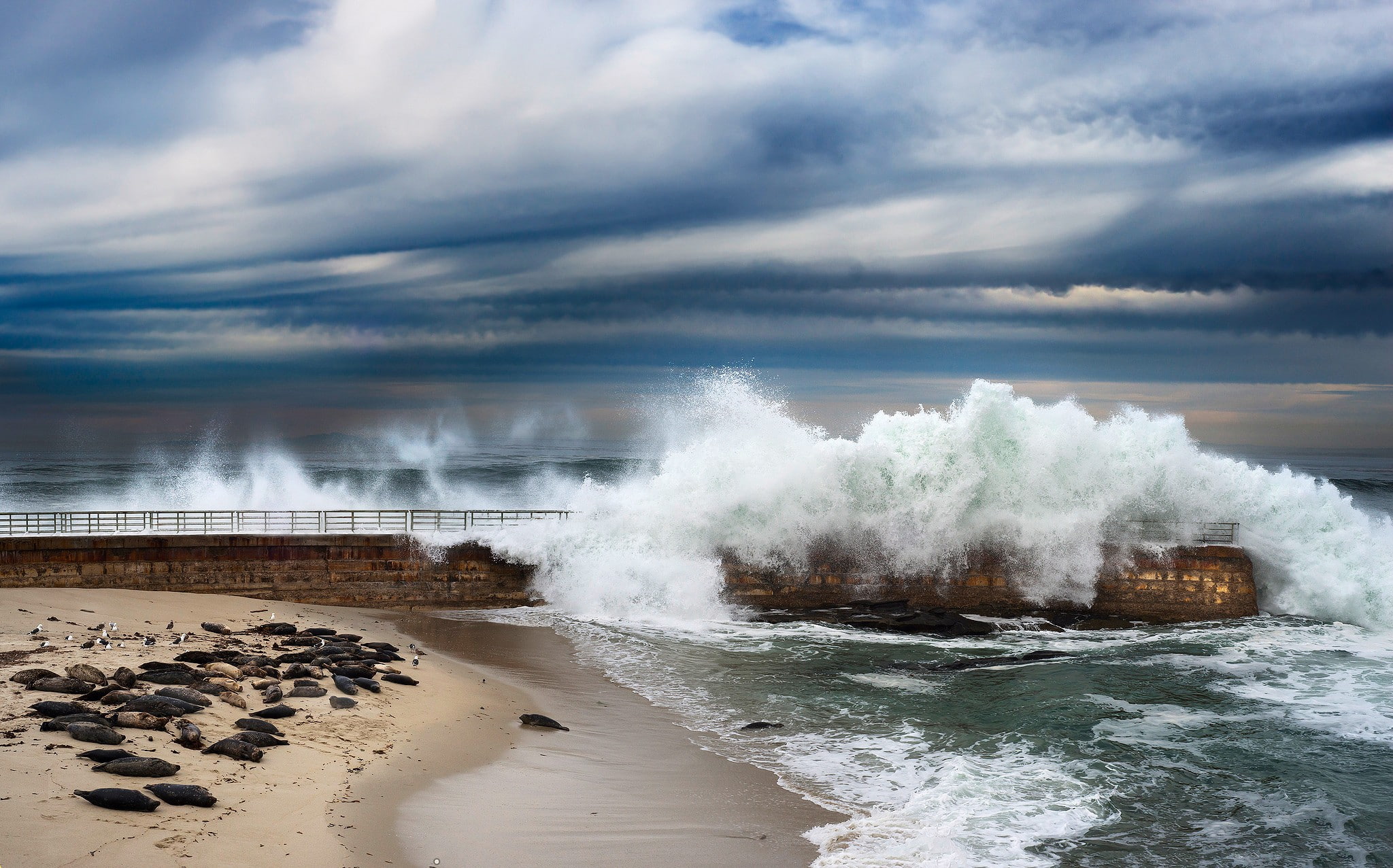 outdoors, horizon over water, sea, sky, aquatic sport, California, land, waves, hitting, motion, beauty in nature, horizon, wave, coast, water, cloud - sky, HD Wallpaper