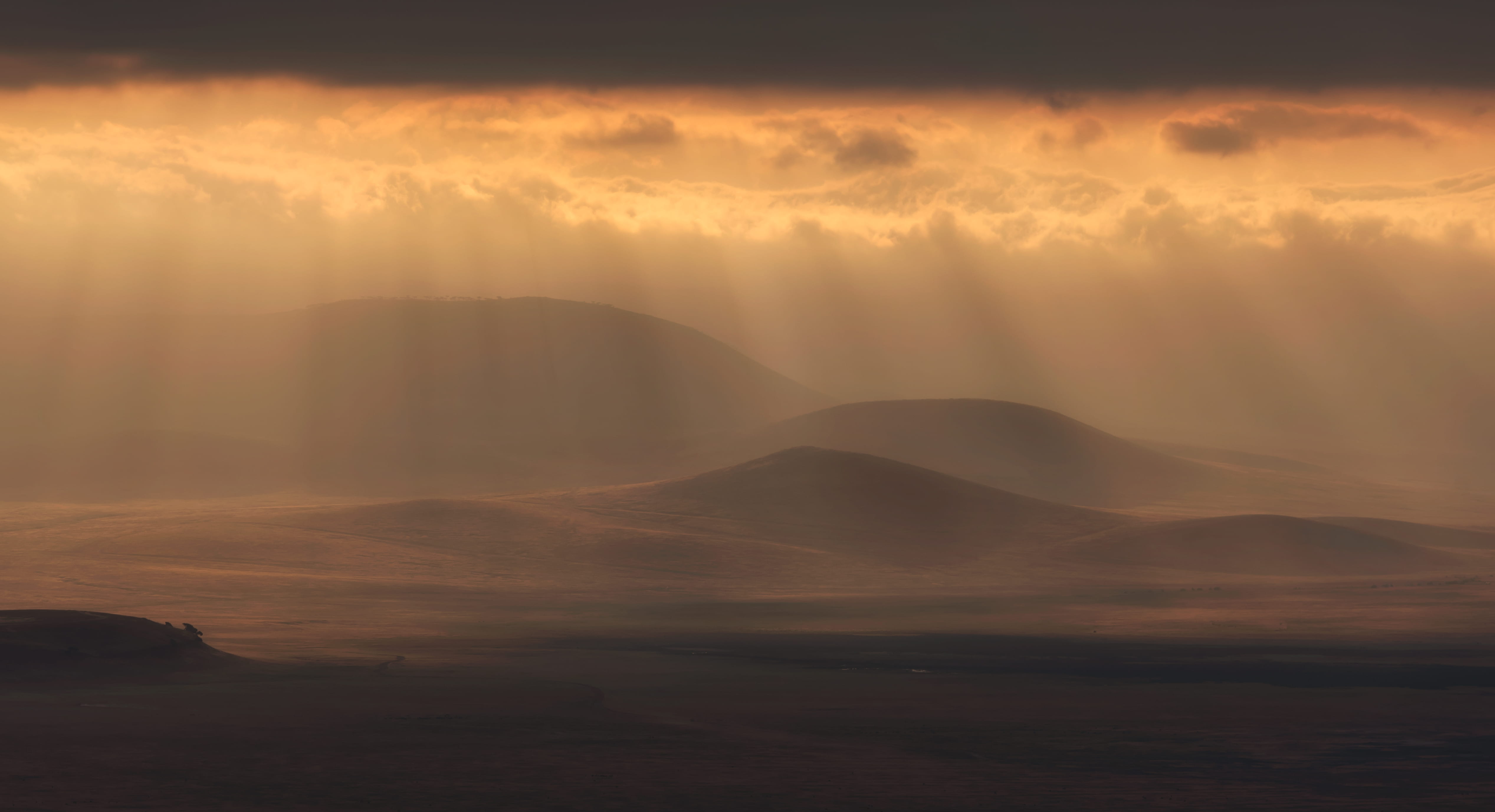 mountain, tanzania, orange, dramatic sky, ray, non-urban scene, moody, land, tanzanium, landscape, sunrise, africa, tranquility, hope, 4K, untitled, idyllic, HD Wallpaper