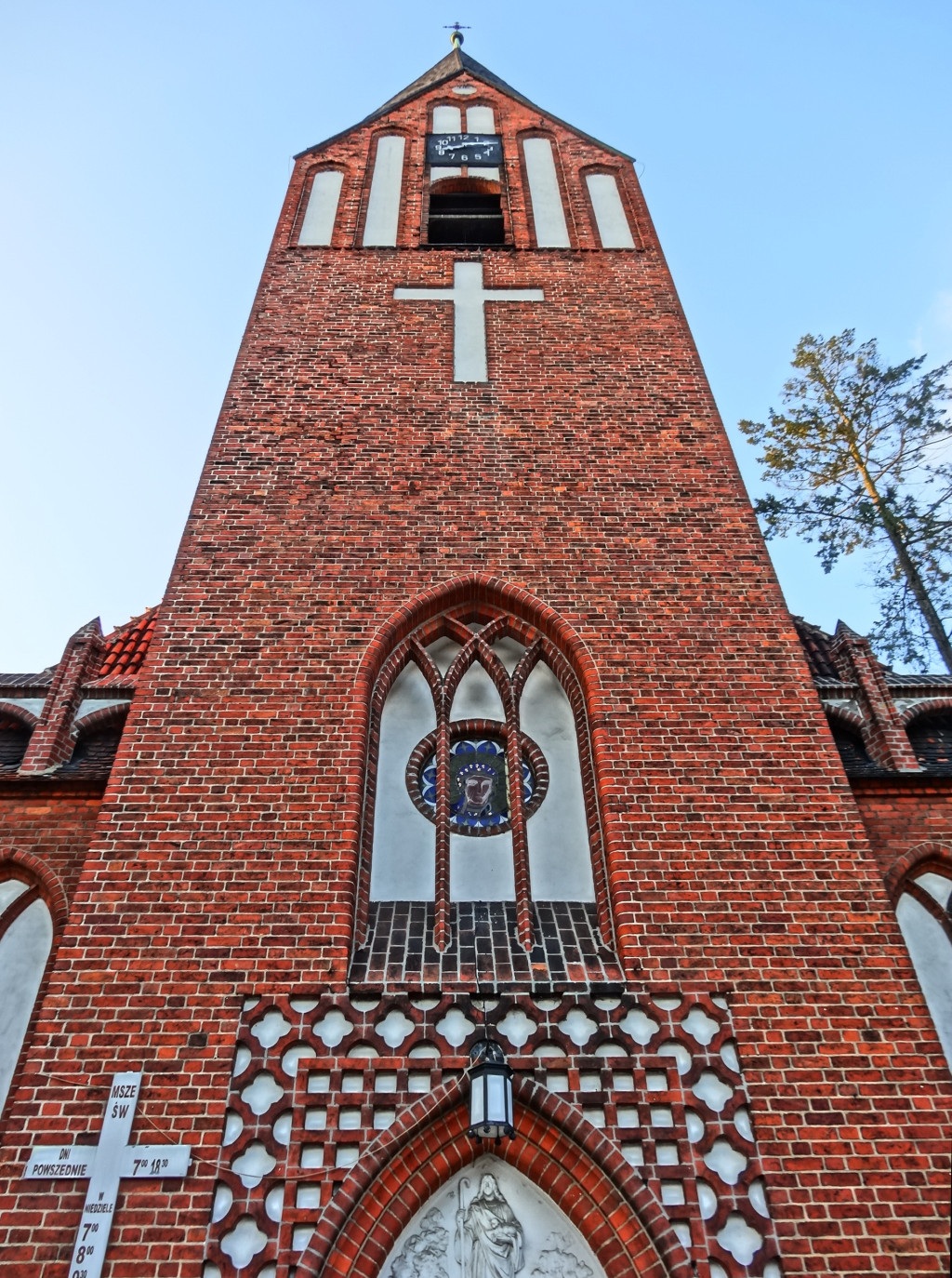 history, the past, spire, religious, brick, sky, outdoors, building, poland, built structure, no people, religion, low angle view, brick wall, 720P, architecture, Phone HD Wallpaper