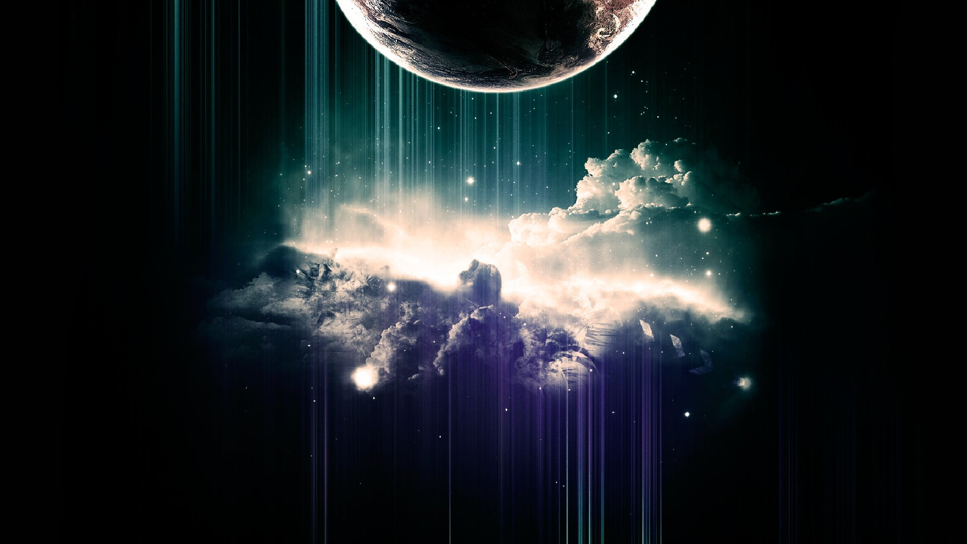 sphere, motion, 1080P, illuminated, moon, star, abstract, fantasy, no people, clouds, digital art, light - natural phenomenon, nature, celebration, star - space, HD Wallpaper