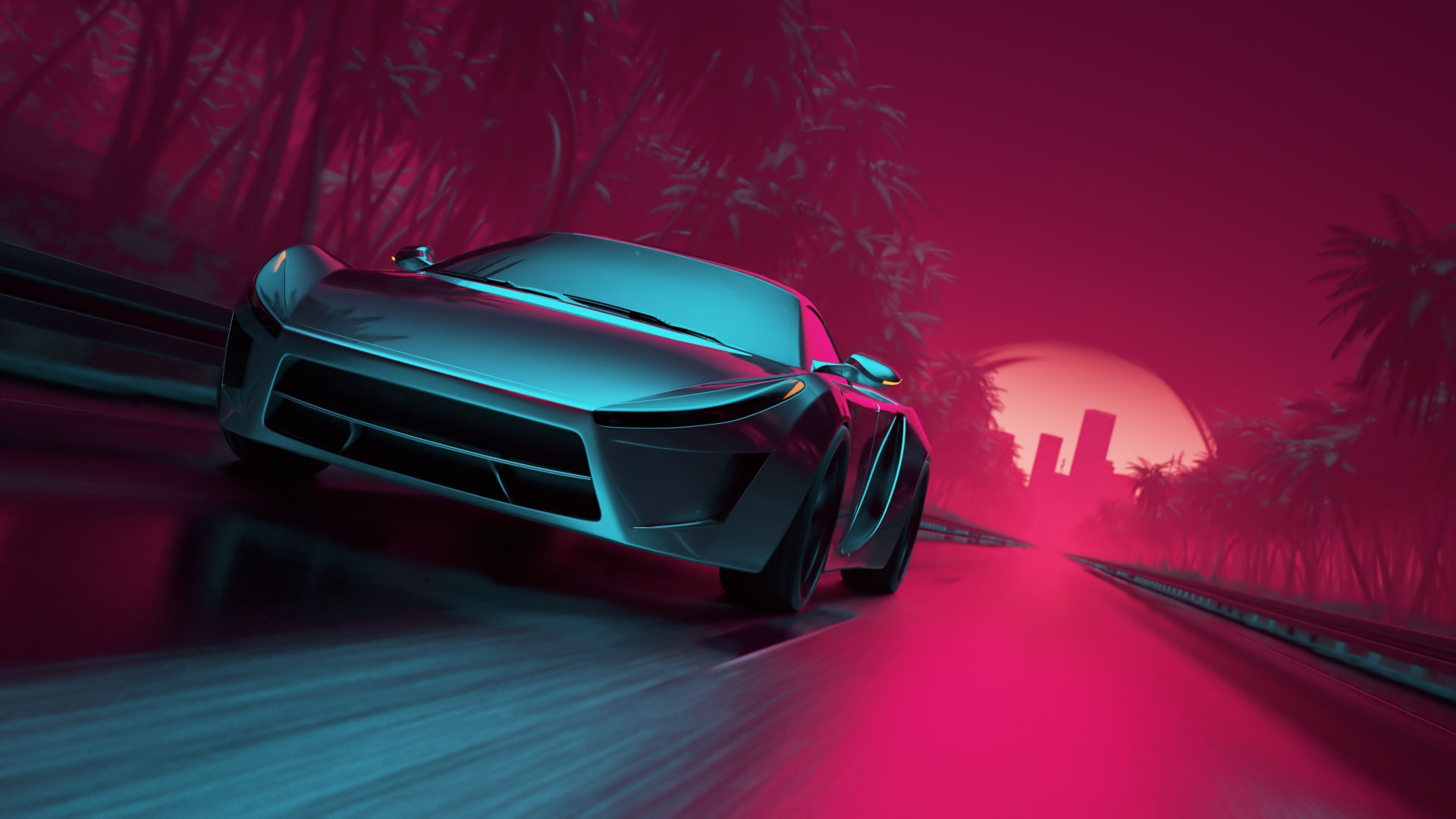 car, neon, synthwave, hd, artist, sports, artwork, 1080P, HD Wallpaper