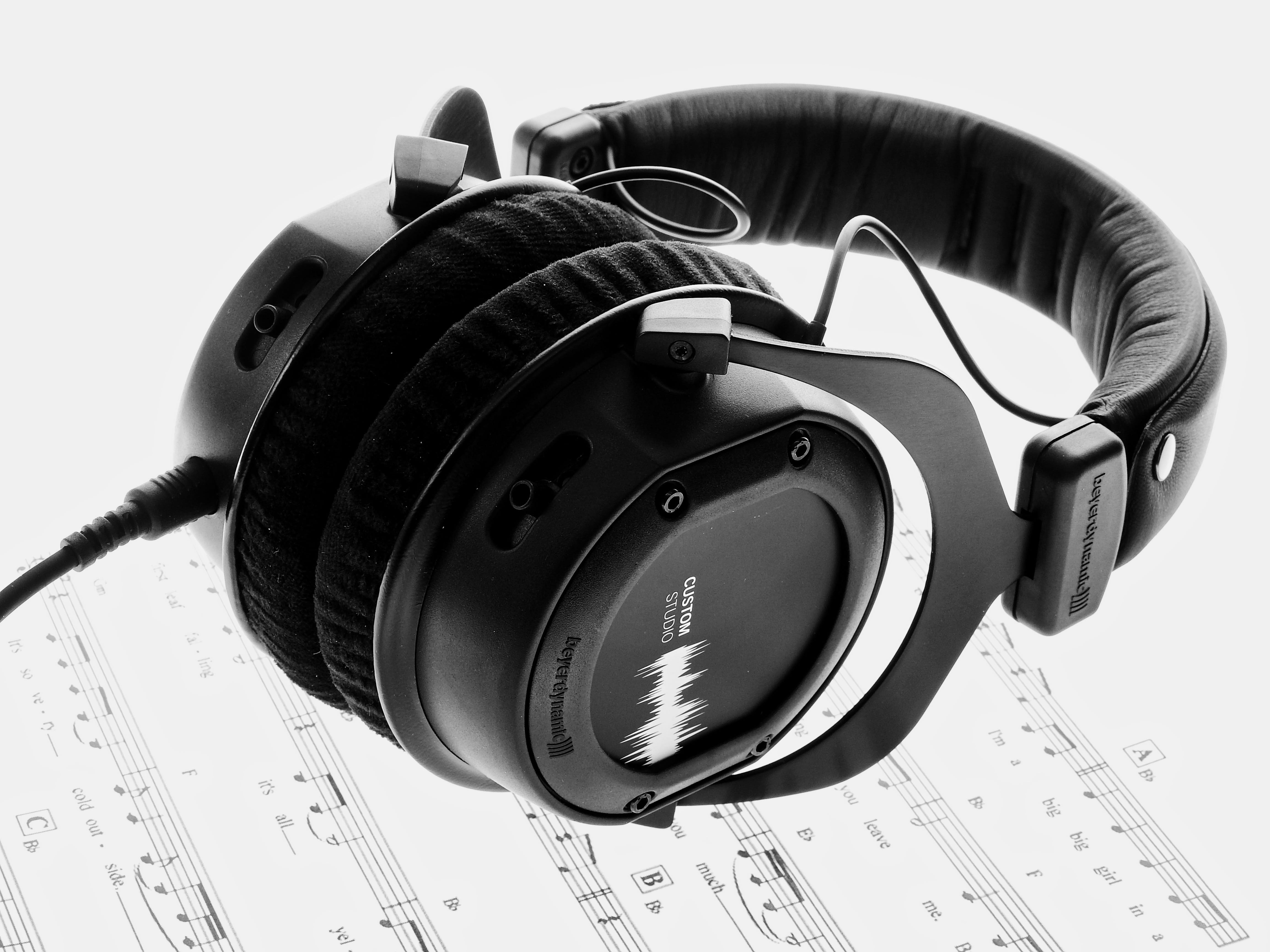 high angle view, helmet, sheet music, Sound, Hifi, no people, song, Audio, 4K, paper, business, close-up, notenblatt, mp3, accuracy, industry, equipment, HD Wallpaper