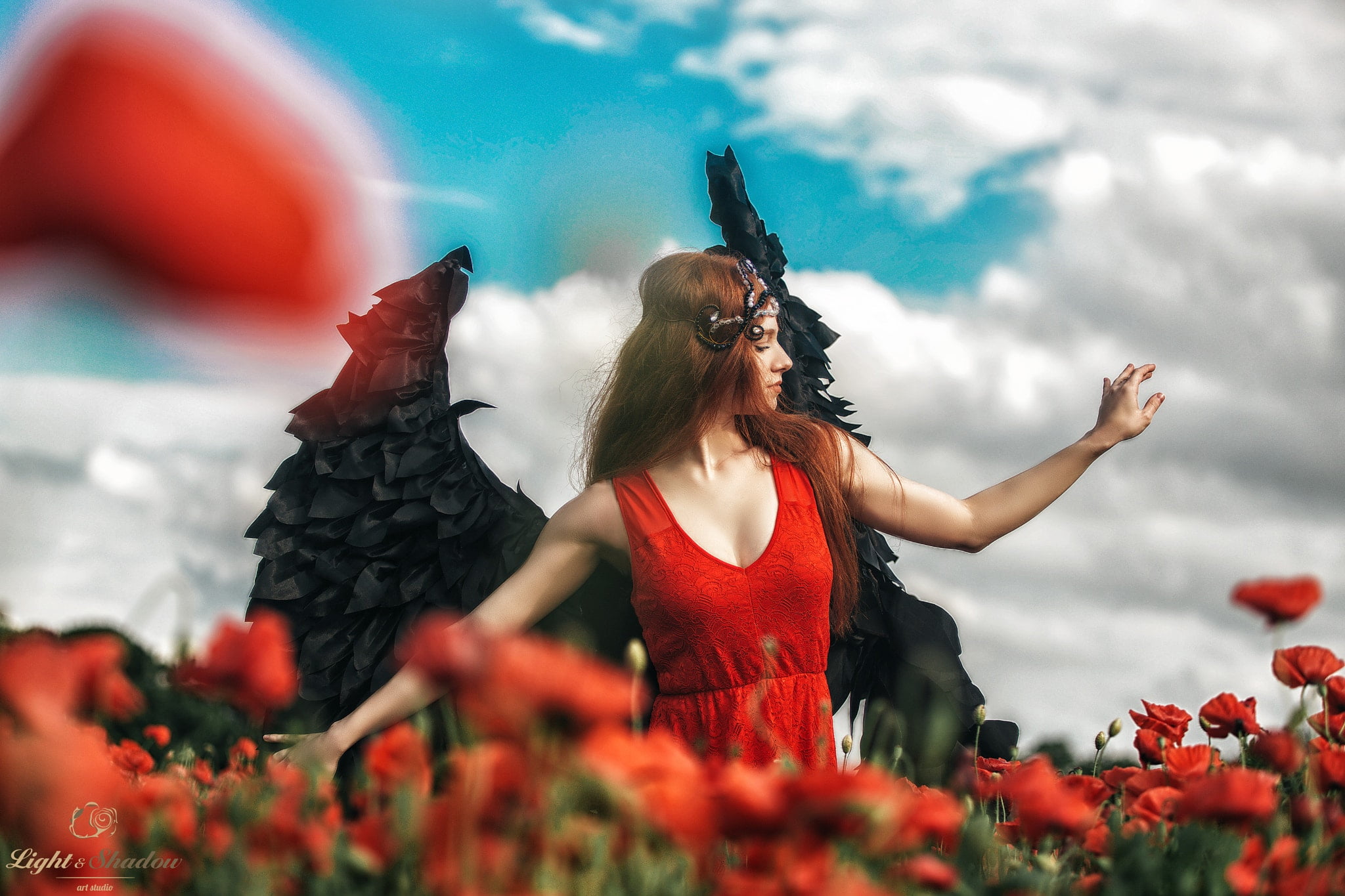 lifestyles, flower, three quarter length, sky, dress, plant, clothing, fantasy girl, one person, day, flowering plant, cloud - sky, hairstyle, 1080P, outdoors, HD Wallpaper