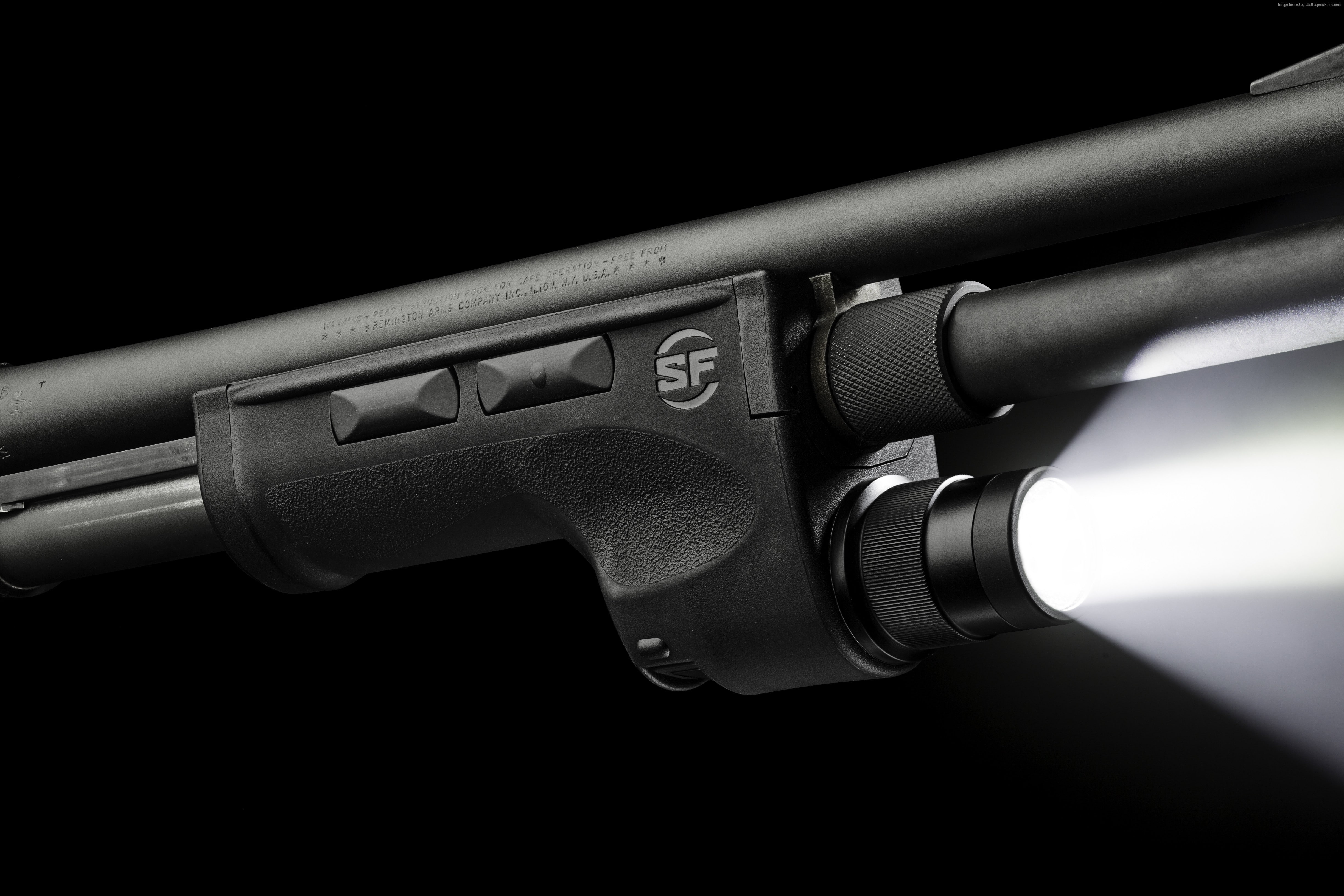 light, modification, pump-action, Remington 870, surefire, 4K, weapon, shotgun, HD Wallpaper
