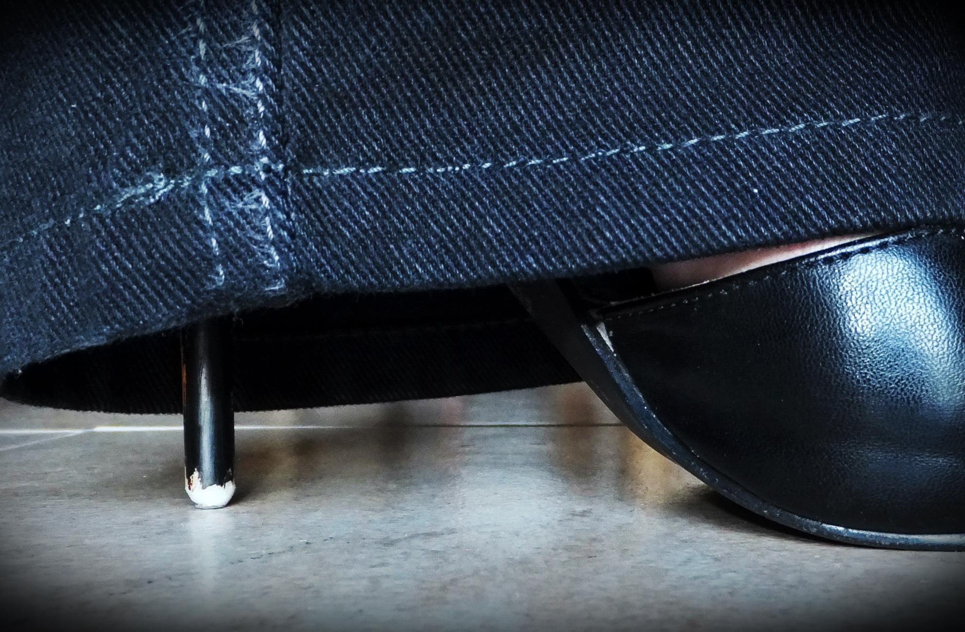 shoe, 1080P, black, closeup, denim, pumps, high-heel, platform, leather, stiletto, HD Wallpaper
