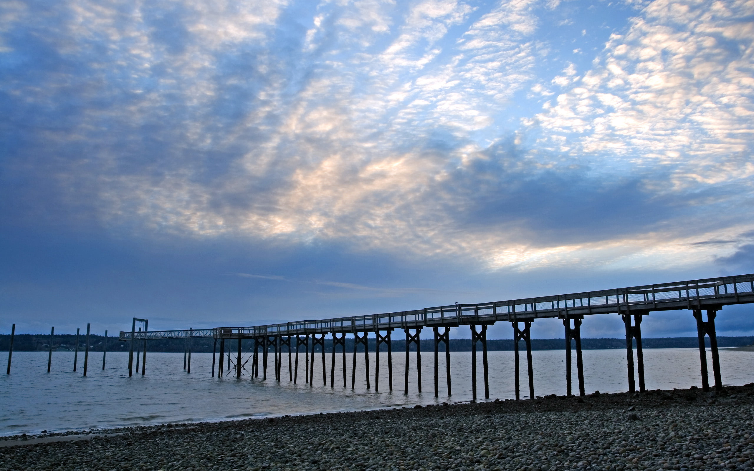 joemmabeach, blue, joemma, ocean, seascape, pier, gigharborwashington, sky, 2K, clouds, beach, photography, washington, canon, canonrebelxti, water, HD Wallpaper