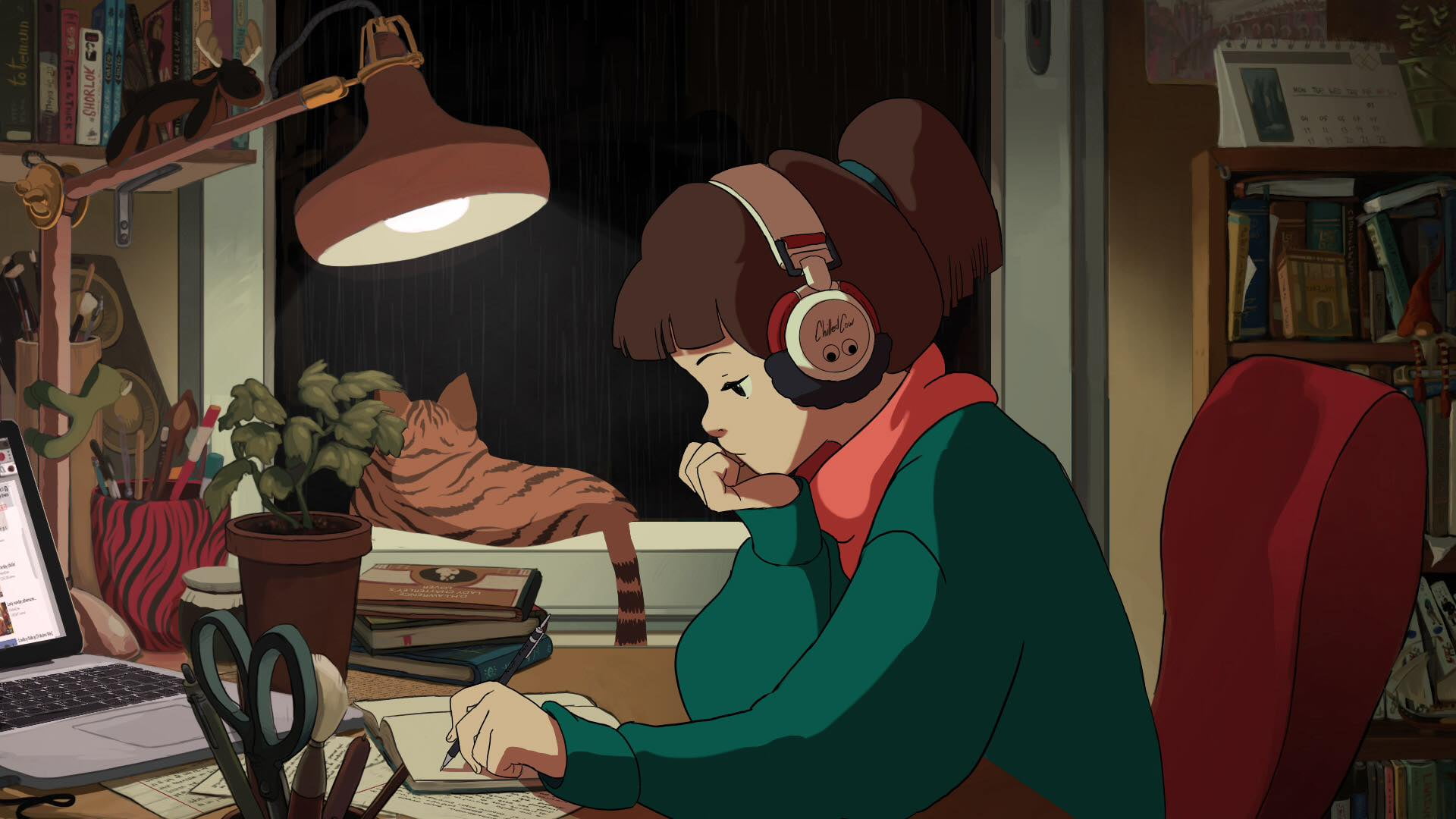 LofiGirl, 1080P, rain, bedroom, HD Wallpaper