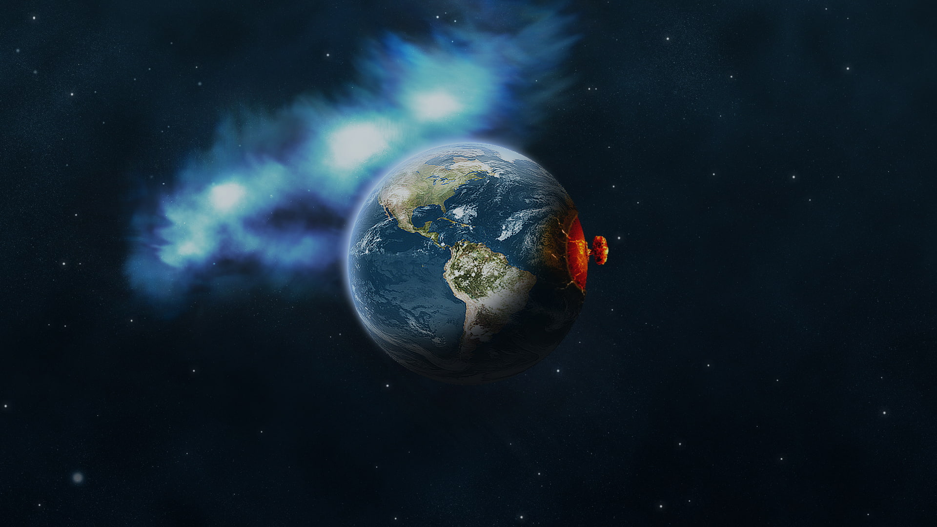 blue, 3d and abstract, planet, earth, illustration, space, explosion, 1080P, neuclear, view, HD Wallpaper