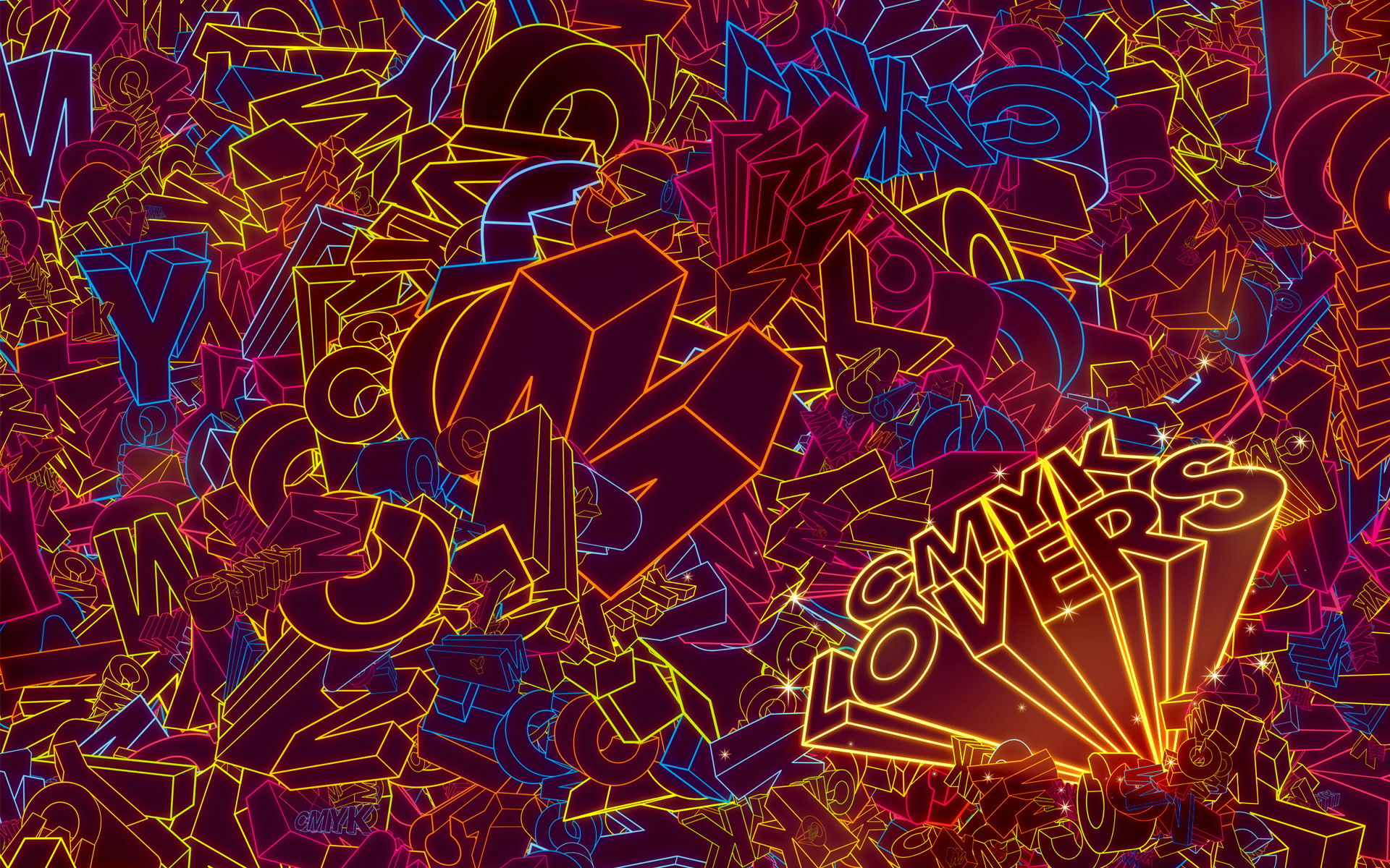 western script, CMYK, abstract, Typography, night, light trail, multi colored, neon, illuminated, pattern, 1080P, backgrounds, wall - building feature, HD Wallpaper