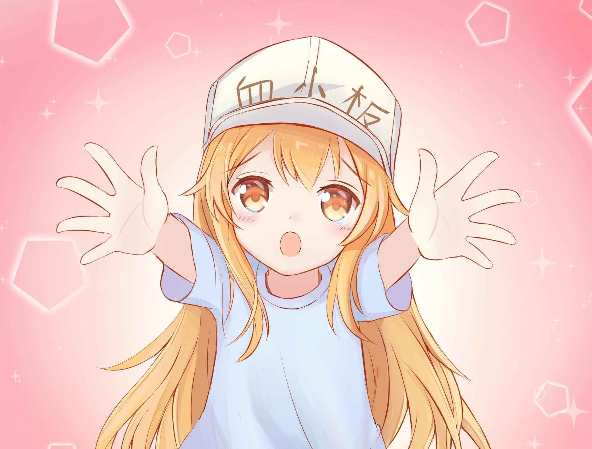 Cells at Work!, 1080P, young women, lifestyles, indoors, emotion, portrait, happiness, adult, human face, one person, Platelet (Cells at Work!), pink color, HD Wallpaper