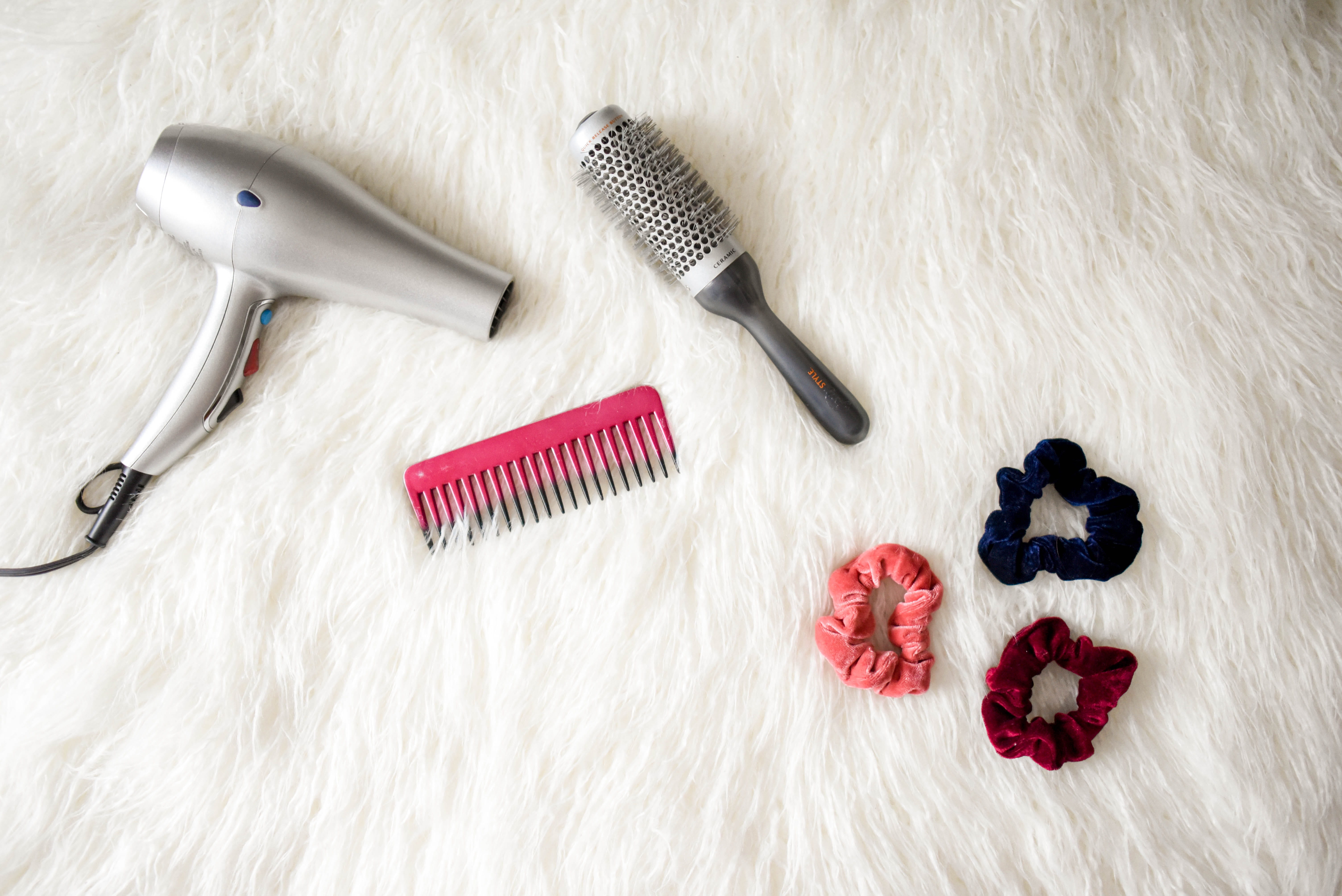high angle view, close-up, near, scissors, hair brush, grey, still life, domestic, hand, studio shot, variation, hair, tool, blow dryer, no people, brush, HD Wallpaper