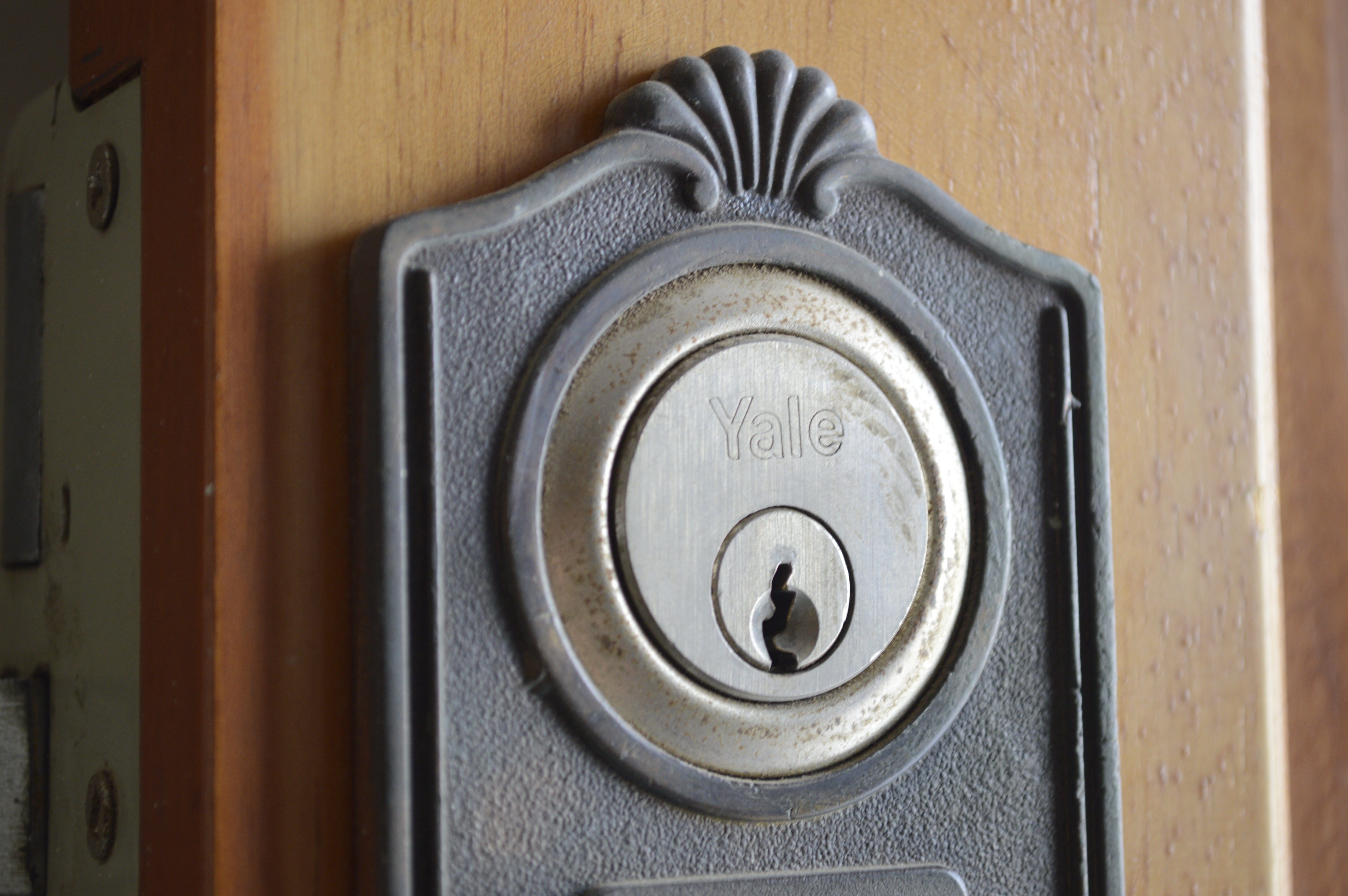 lock, veneer, close-up, wood, worn, wall - building feature, bolt, shape, 5K, single object, wood - material, push button, communication, metal, silver colored, HD Wallpaper