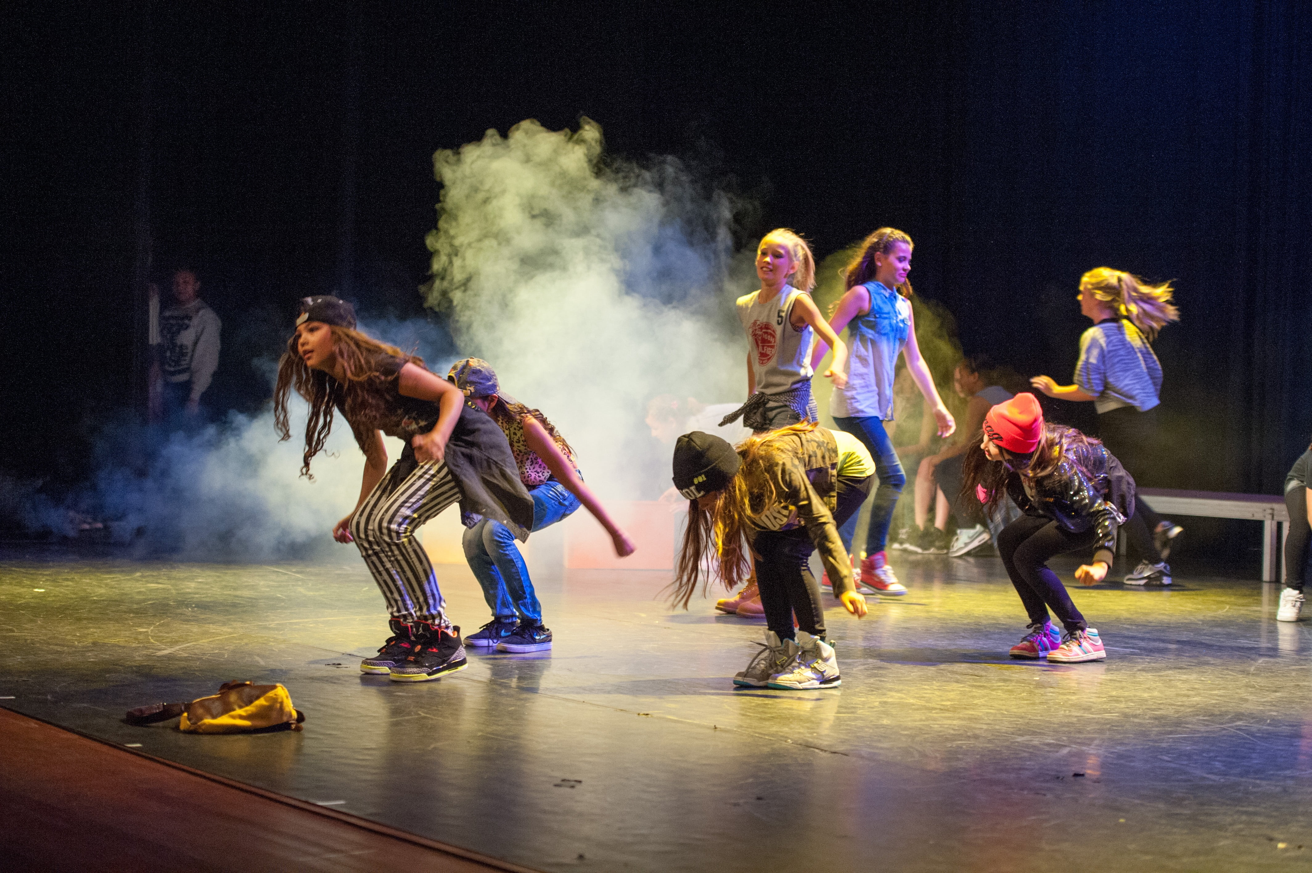 real people, clothing, skill, men, group of people, women, leisure activity, lights, performance, turned, indoors, breakdancing, motion, stage - performance space, HD Wallpaper