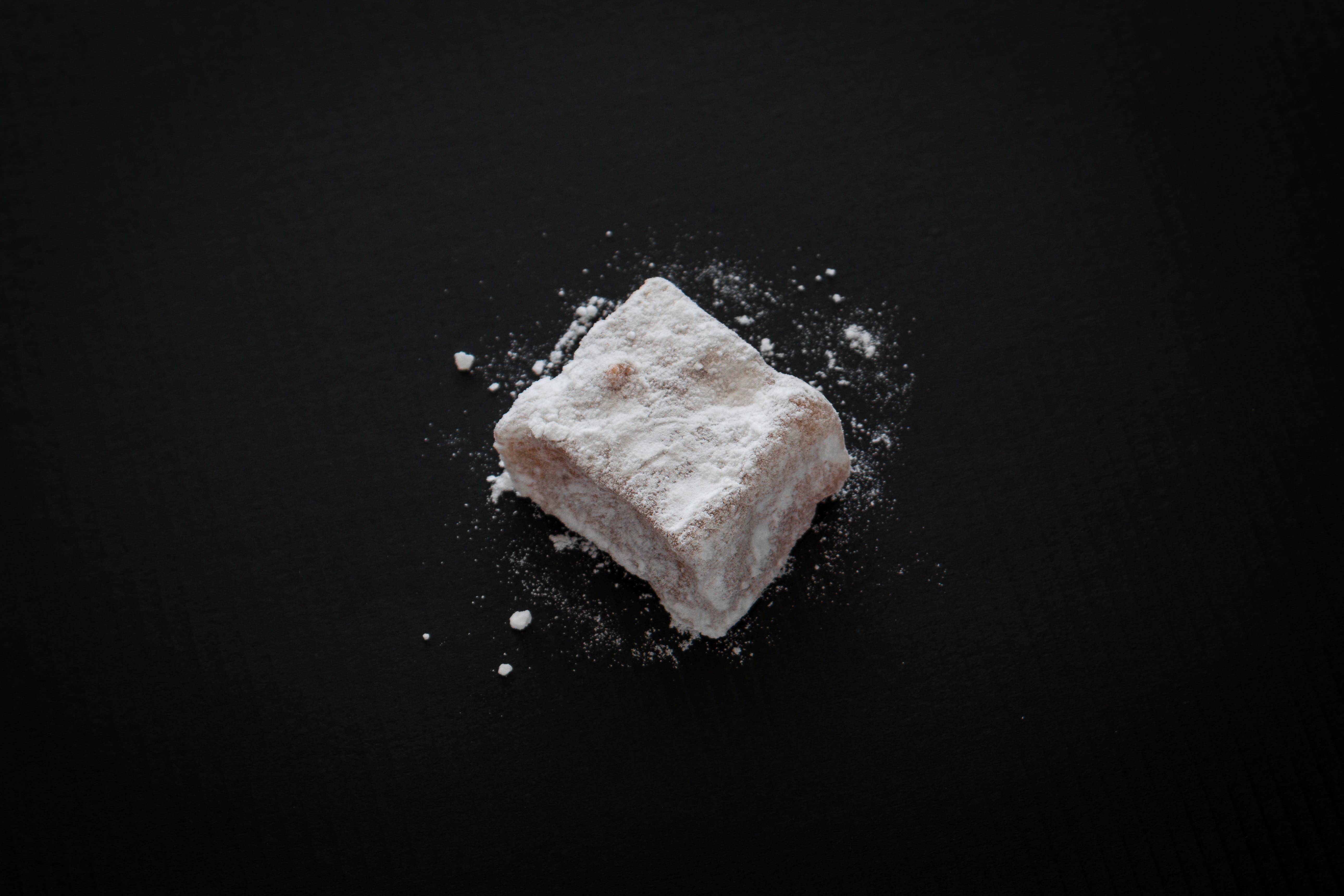 loukoumi, dark, salt - seasoning, black color, studio shot, sugar cube, sugar, white, sweet, exploding, copy space, single object, close-up, eat, destruction, HD Wallpaper