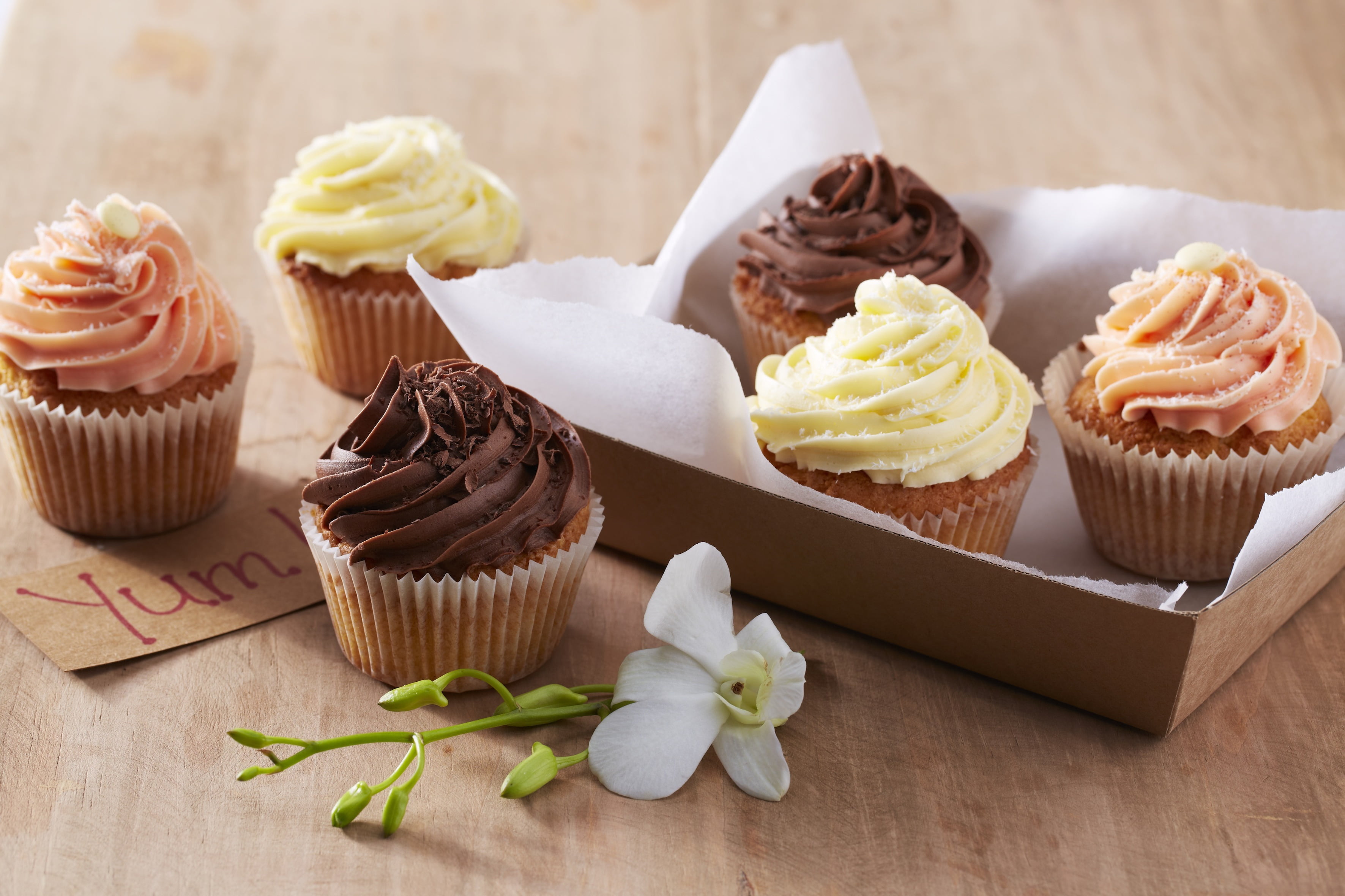 cakes, ornate, ready-to-eat, dessert, no people, close-up, food and drink, unhealthy eating, vanilla, cupcake holder, five, cream, sweet, muffin, temptation, HD Wallpaper