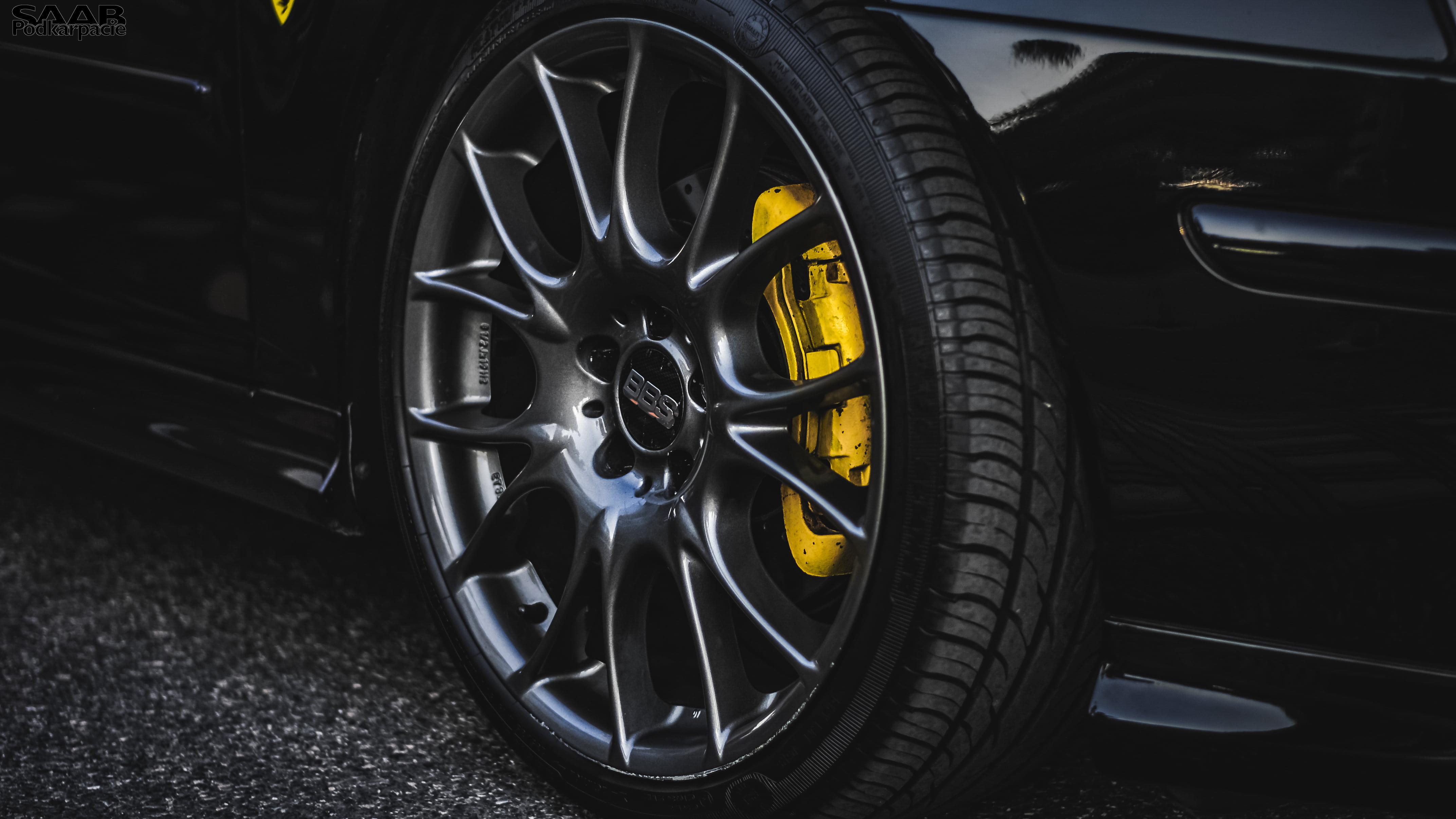BBS, Saab Podkarpacie, 4K, yellow, black, saab, wheels, tires, black cars, saab 93 ss, SAAB 9-3 Sport Sedan, HD Wallpaper