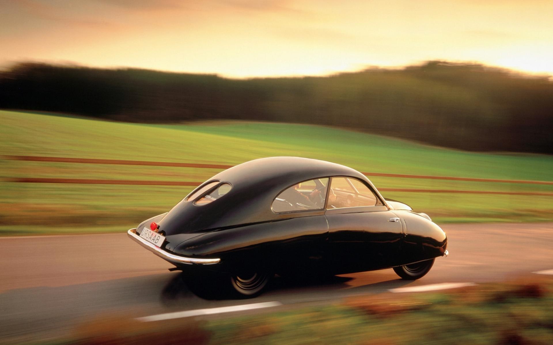 saab, black, coupe, driving, 1080P, classic, cars, HD Wallpaper