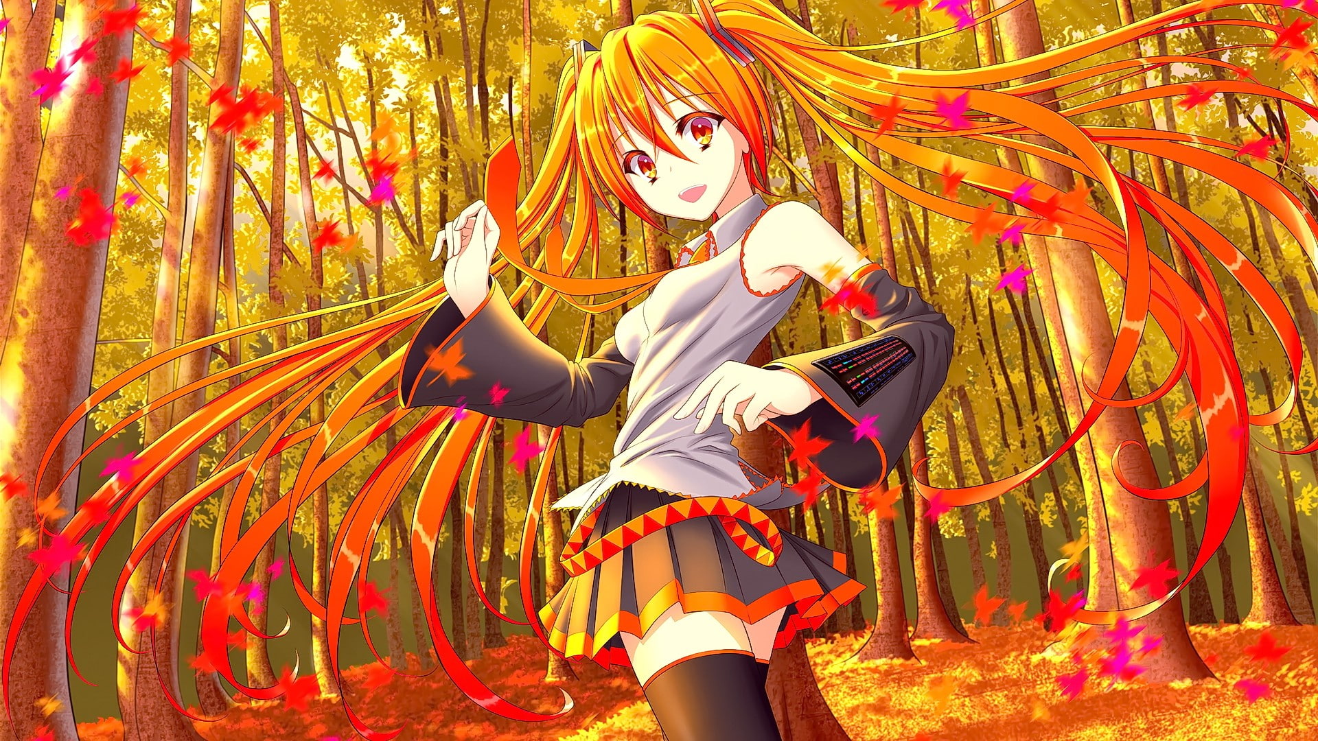 smiling, day, nature, 1080P, long hair, leisure activity, outdoors, dancing, lifestyles, standing, three quarter length, anime girls, hairstyle, women, HD Wallpaper