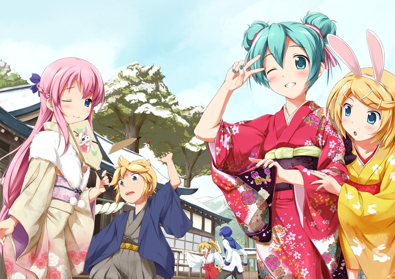 mask - disguise, human representation, Megurine Luka, anime, Kagamine Len, toy, female likeness, Kaito, Akita Neru, art and craft, outdoors, no people, HD Wallpaper