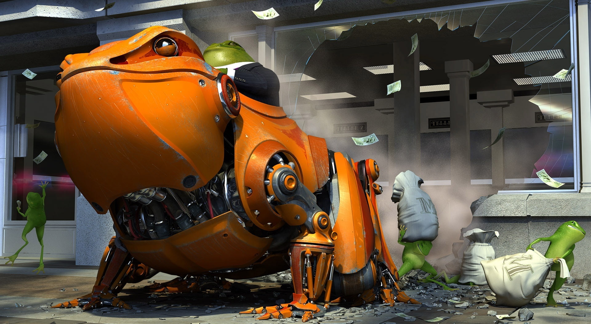 1080P, 3D, transportation, Artistic, no people, large group of objects, art, business, robot, frog, d, workshop, nature, orange, metal, day, mode of transportation, HD Wallpaper