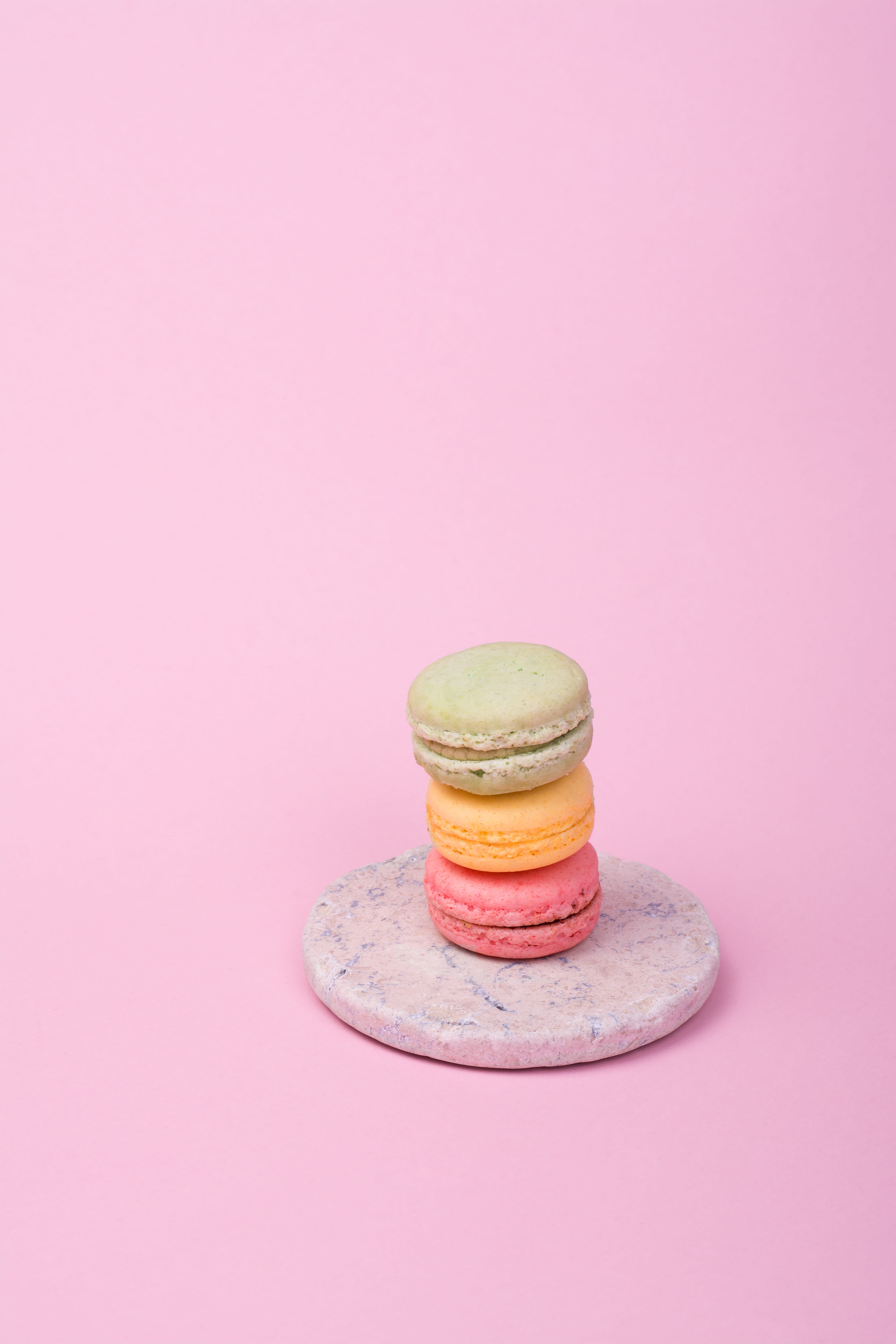 cookies, sweet food, baked, object, plate, pink color, vessel, purple, purple background, copy space, colored background, macaroon, symbol, pink background, Phone HD Wallpaper