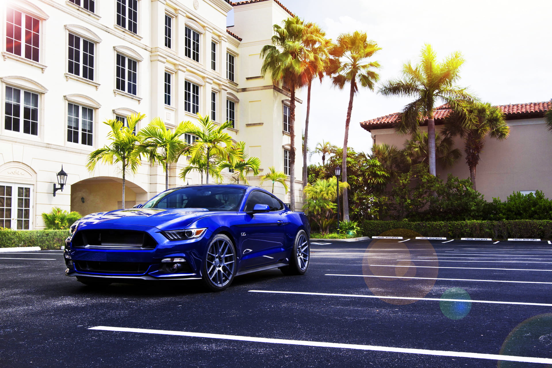no people, Summer, Velgen, built structure, Front, 2015, Car, outdoors, Mustang, vintage car, Sun, tree, garage, Ford, day, Wheels, motor vehicle, city, HD Wallpaper