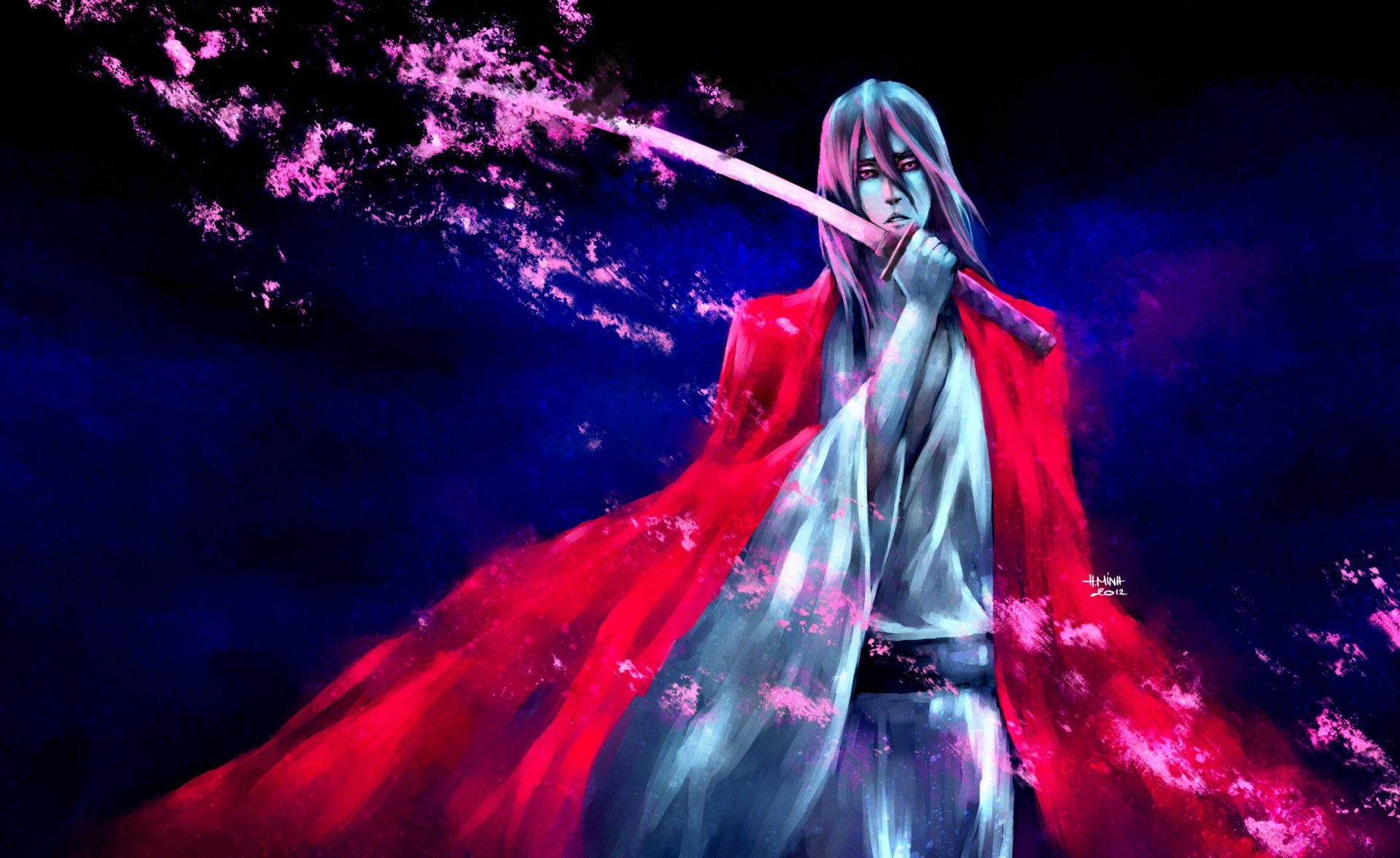 male, purple, Bleach, haired, 1080P, Byakuya Kuchiki, samurai, HD Wallpaper