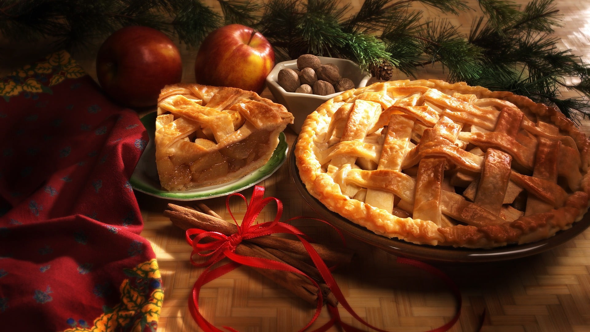 dessert, table, pies, indulgence, christmas, close-up, healthy eating, still life, wellbeing, vegetable, apples, food, 1080P, indoors, baked, high angle view, HD Wallpaper