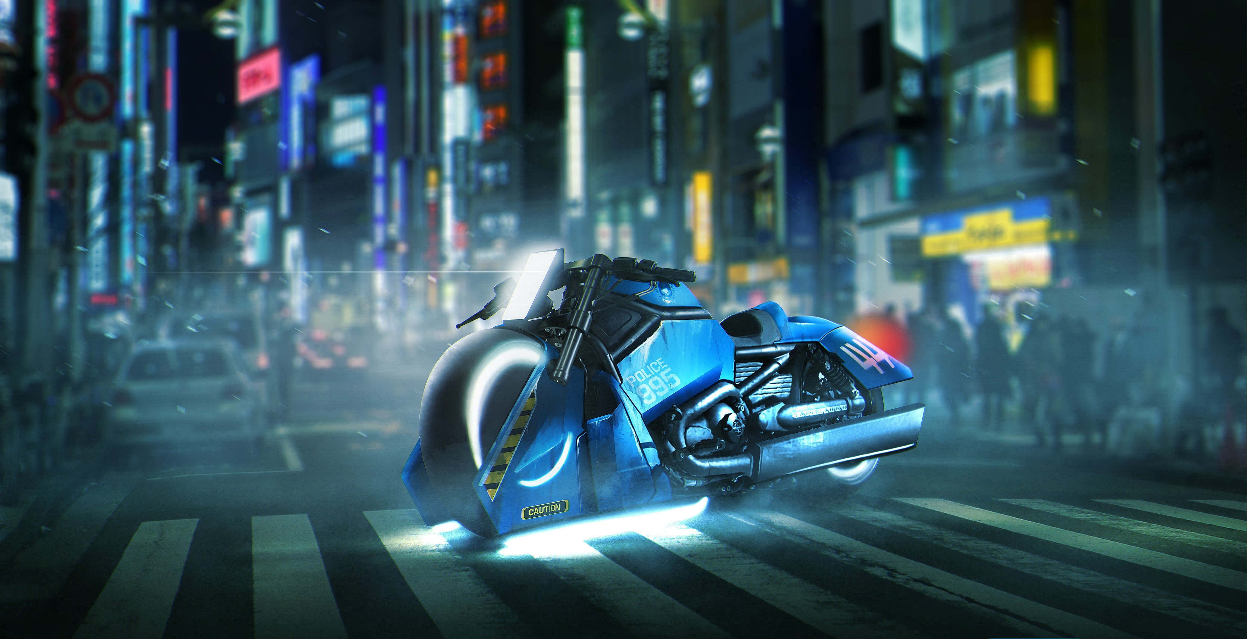 4K, motorcycle, blue, Harley-Davidson V-Rod Muscle, Blade Runner Police 995 Spinner, 4K, closeup, photography, HD, HD Wallpaper