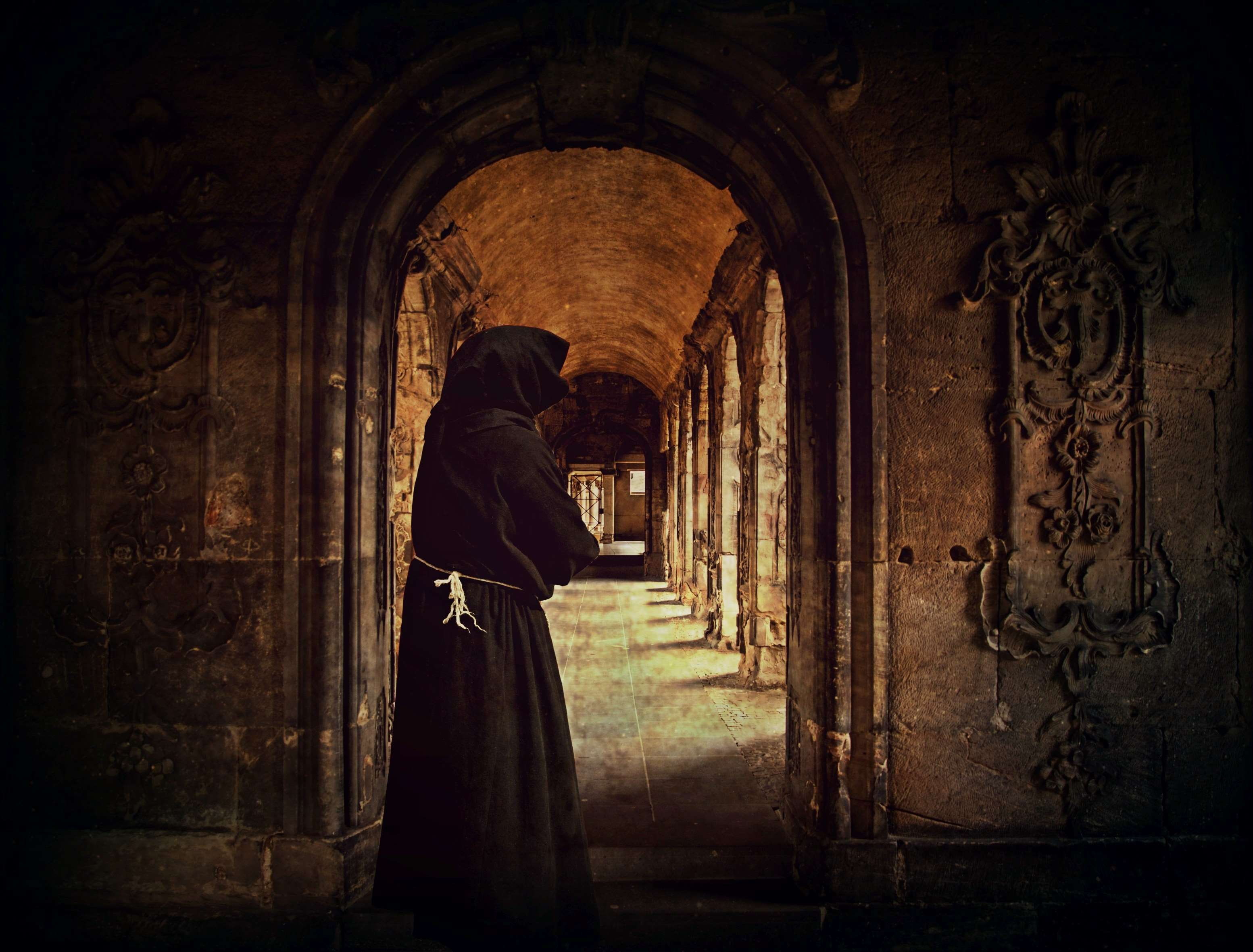 middle ages, masonry, incidence of light, women, man, arch, light and shadow, building, spirituality, dark, built structure, architecture, input, fromm, HD Wallpaper