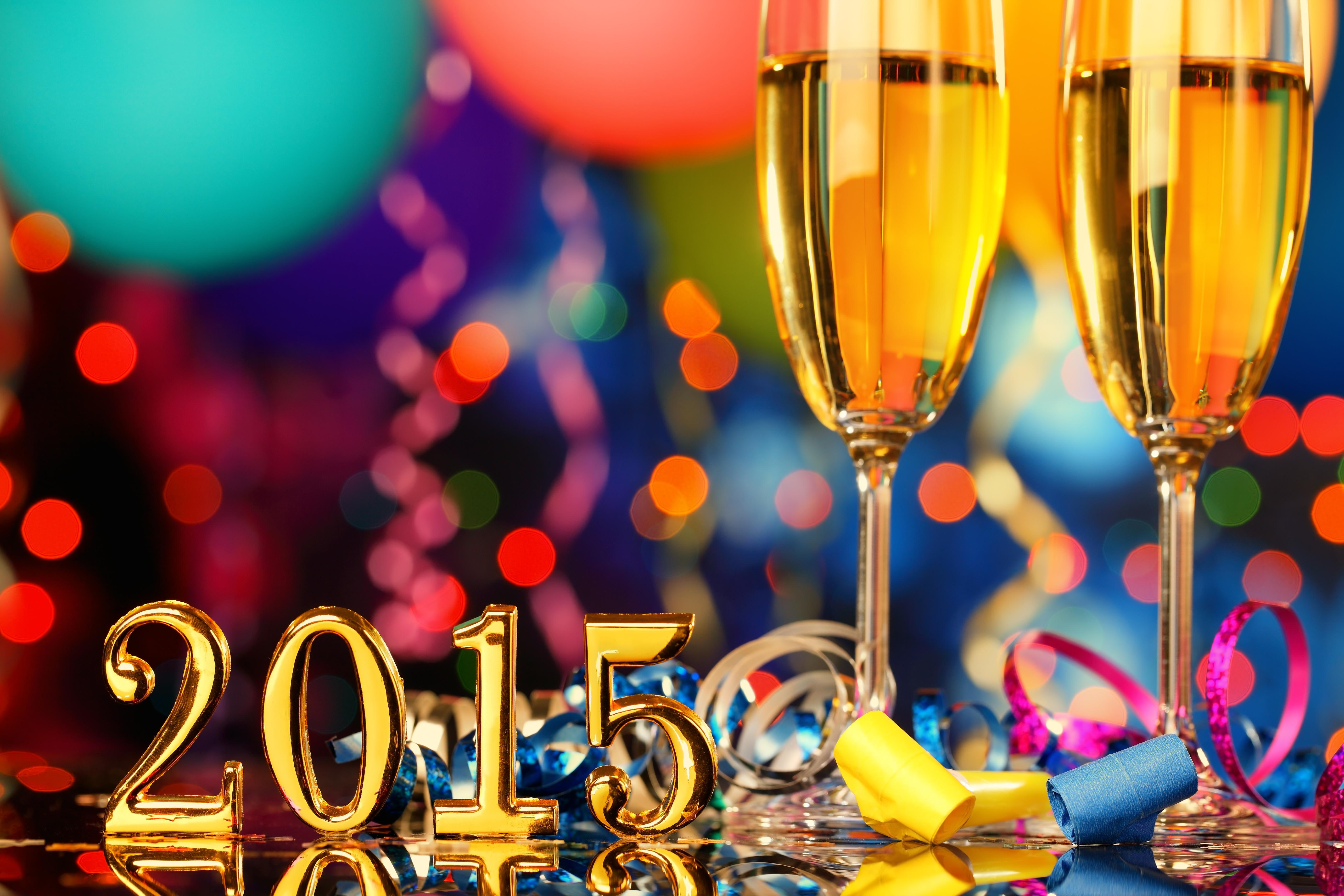 2015, new year, champagne, champagne glasses, year, holiday, glasses, new, 5K, HD Wallpaper