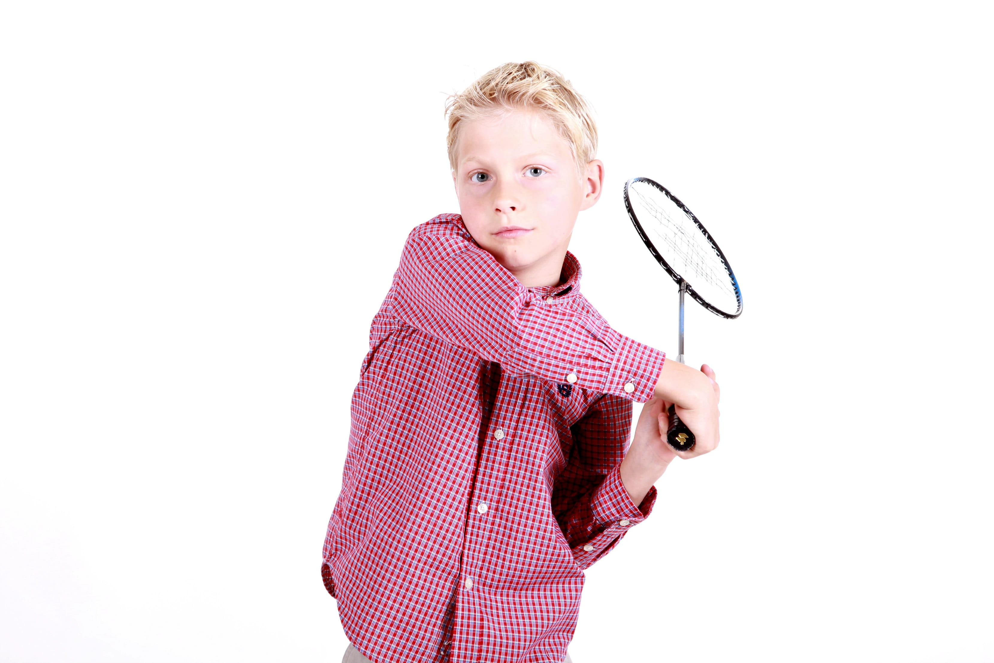 making a face, looking at camera, activity, 2K, studio Shot, pre-adolescent child, kid, cut out, portrait, tennis, isolated, badminton, holding, standing, HD Wallpaper