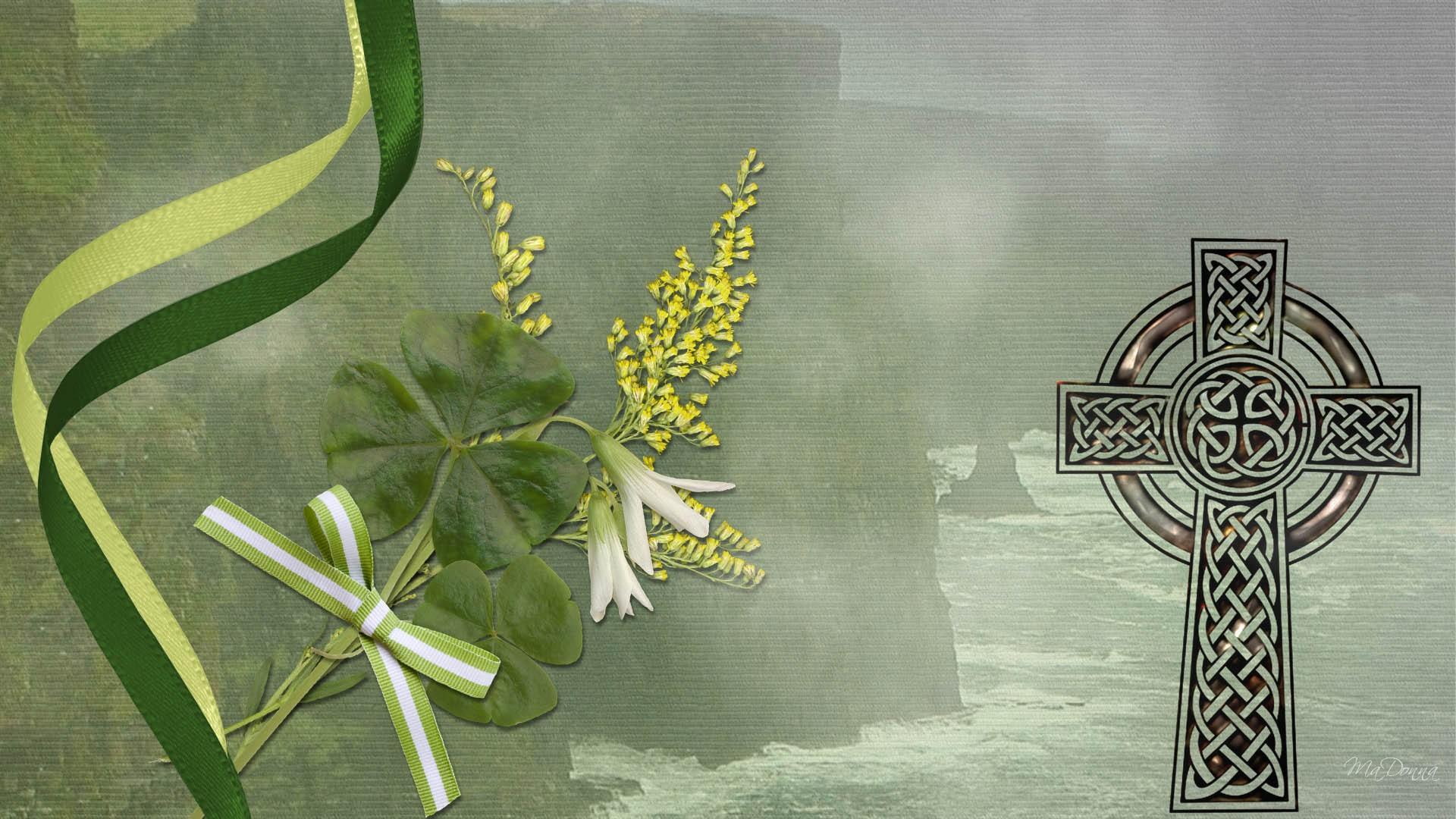 1080P, ribbons, saint patricks day, firefox persona, irish, shore, celtic, gold, green, mist, HD Wallpaper