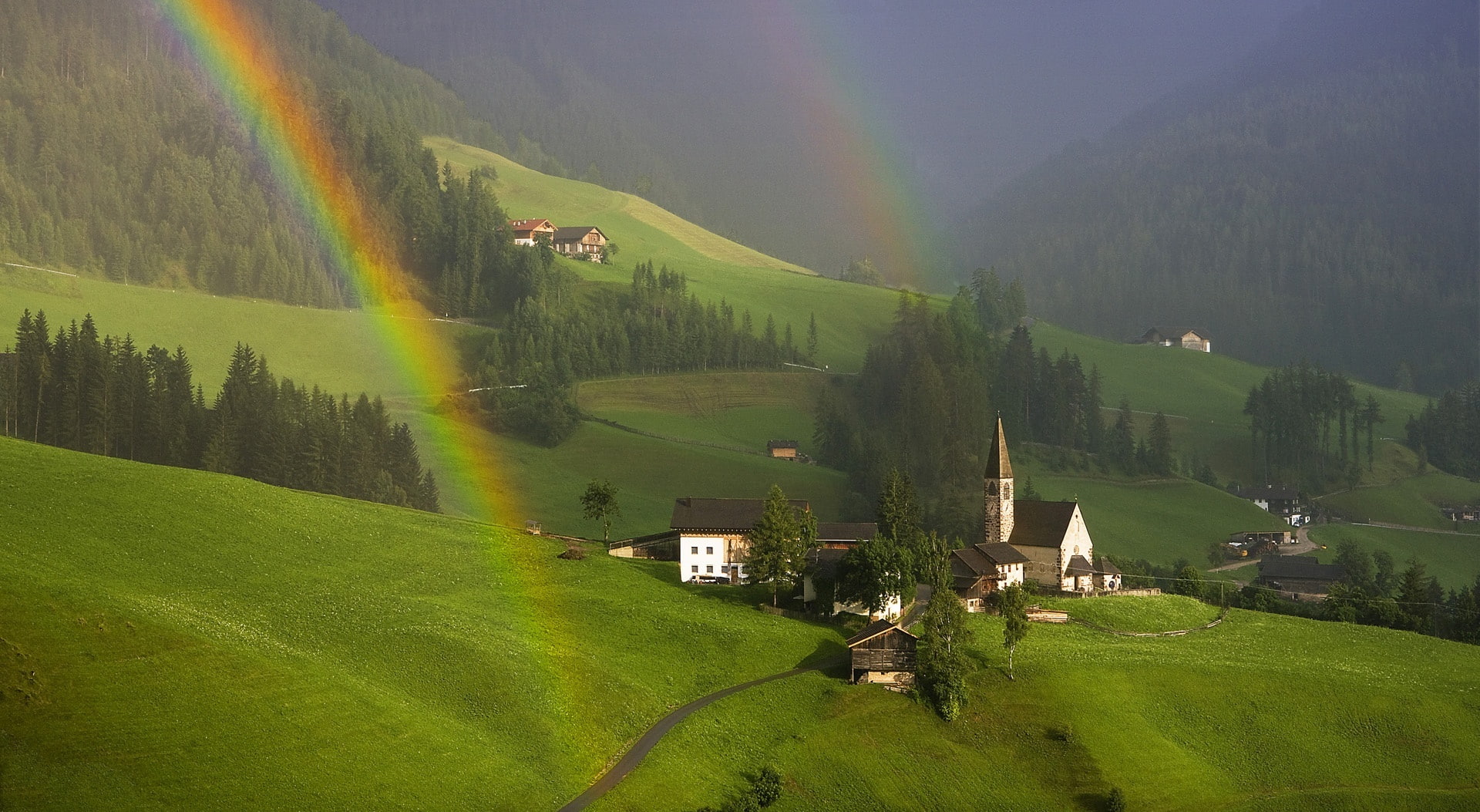 Nature, plant, building, Austria, South, beauty in nature, Rainbow, tyrol, built structure, Landscape, cabins, 1080P, mountain, architecture, cottage, HD Wallpaper