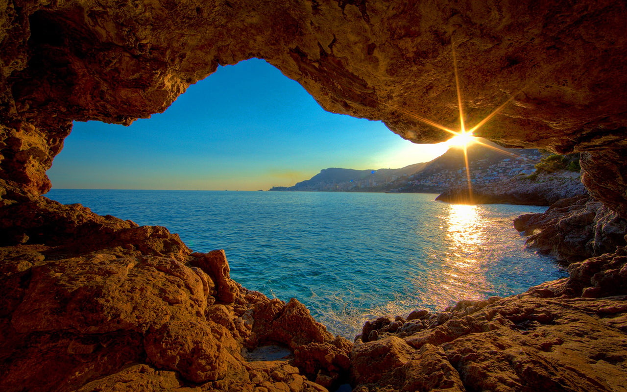 720P, sunlight, ocean, hd, cave, nature, HD Wallpaper