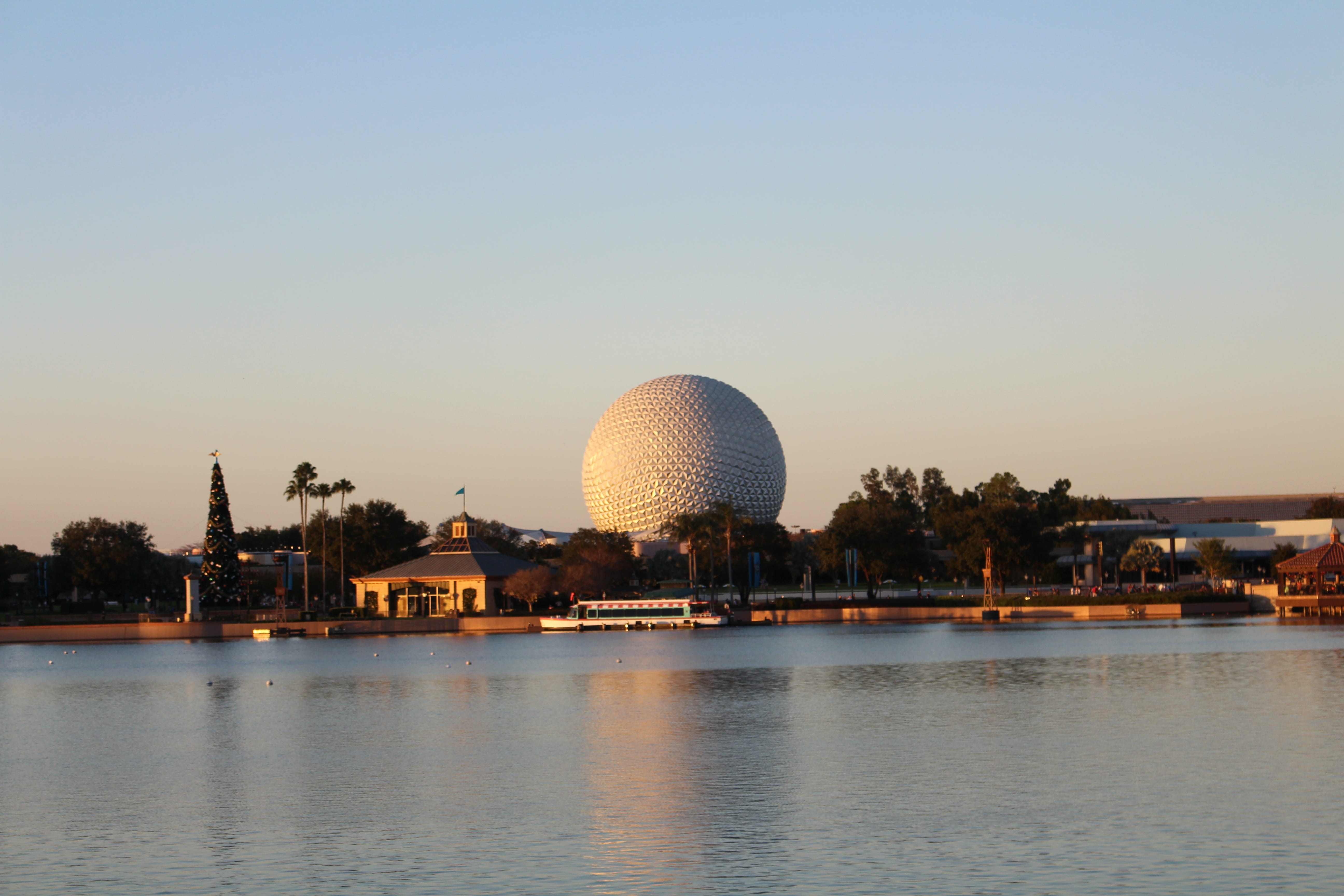 belief, building, clear sky, sunset, built structure, religion, no people, architecture, orlando, near, Disney, dome, water, waterfront, Theme Park, sky, HD Wallpaper