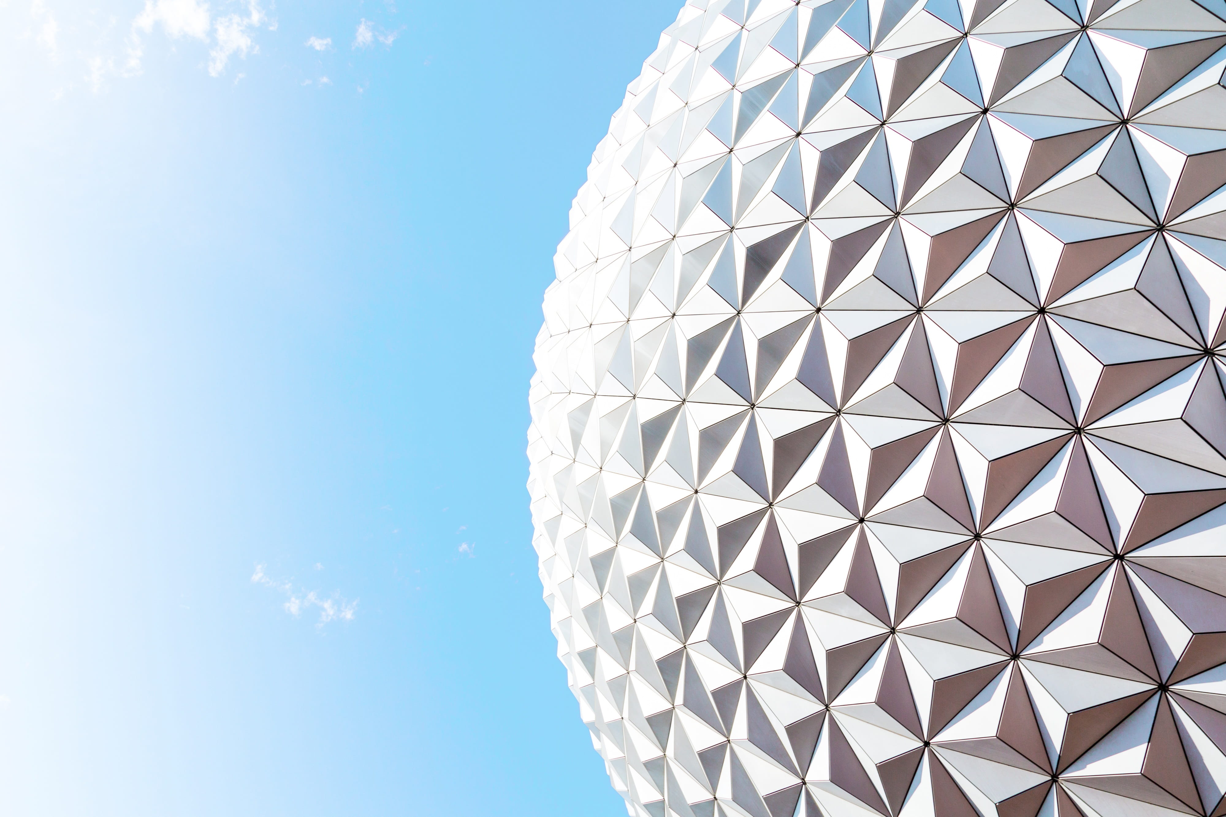 sunlight, built structure, circle, no people, outdoors, design, amusement park, adventure, geometric shape, cloud - sky, world, shape, epcot, disney, white color, HD Wallpaper