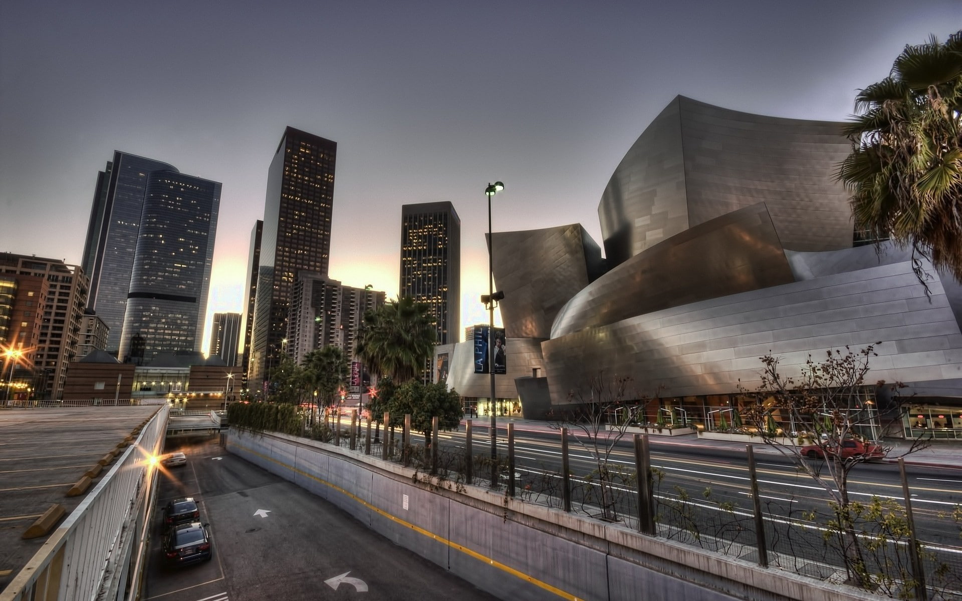modern, nature, building exterior, building, Usa, road, Hdr, Los angeles, transportation, motion, city, cityscape, built structure, city life, travel destinations, HD Wallpaper