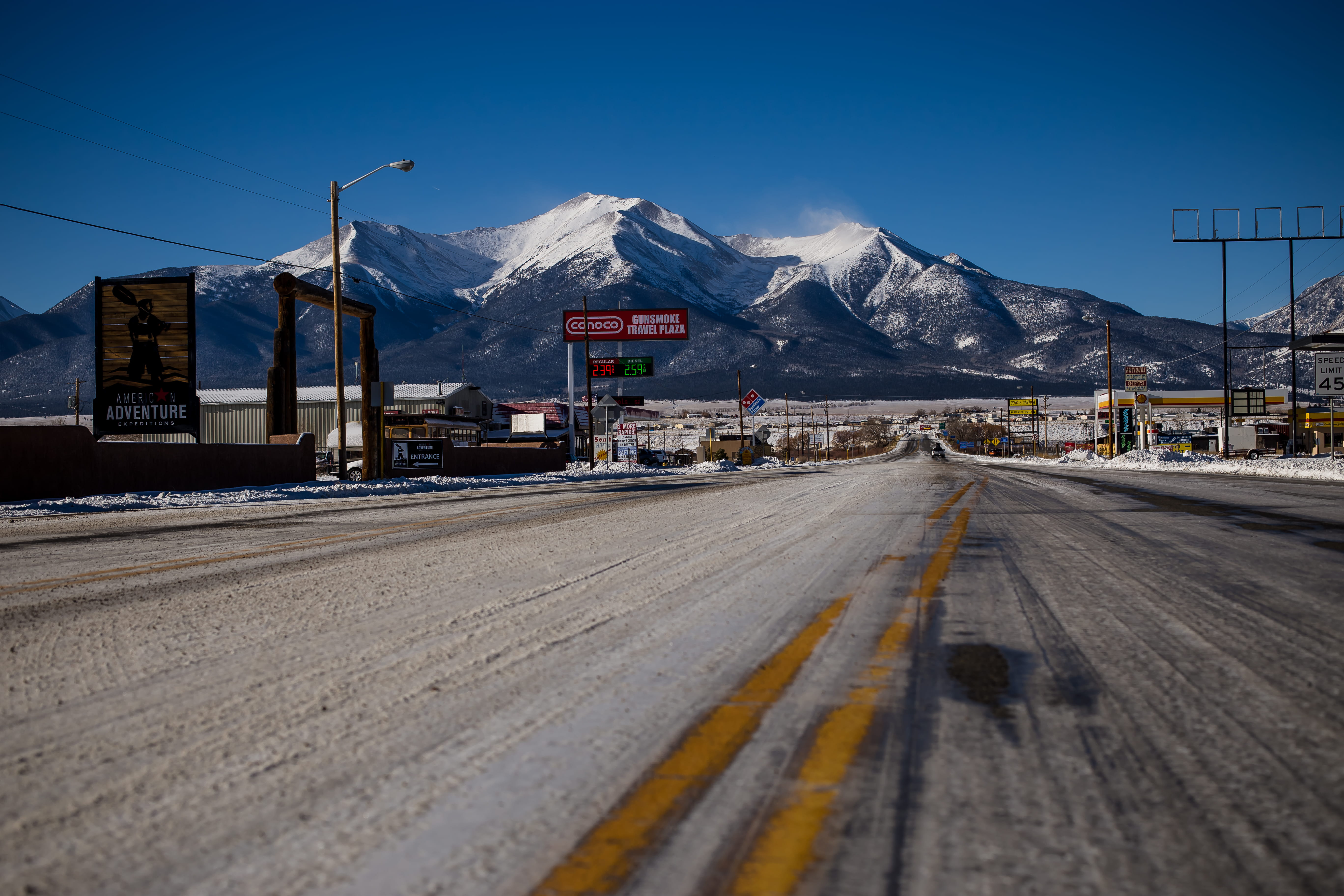 road, day, mountain range, nature, buena vista, scenics - nature, environment, no people, snowcapped mountain, sky, united states, cold, architecture, snow, HD Wallpaper