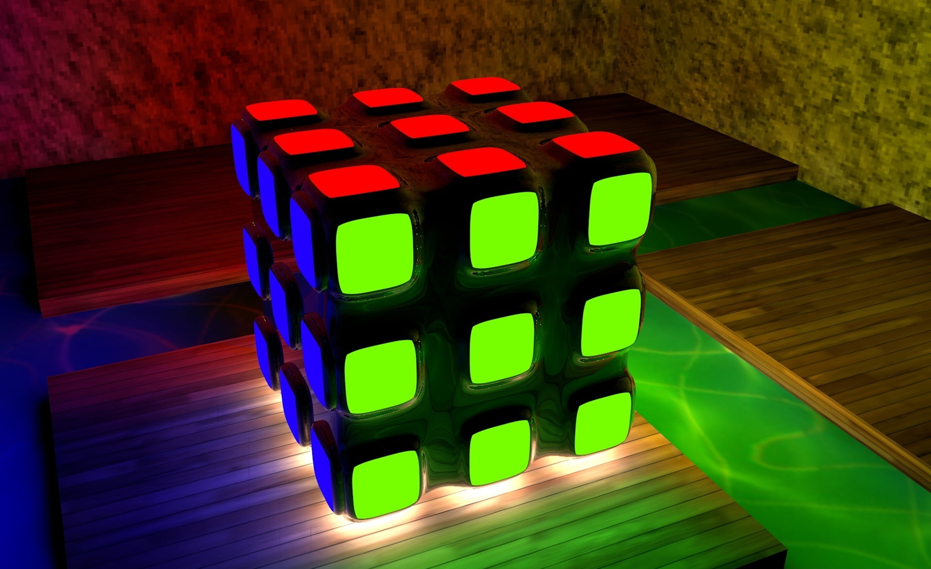 cube shape, rubik, indoors, Artistic, high angle view, toy, 3D, green color, rubick, connection, shape, s, wood, toy block, close-up, x, block, relaxation, HD Wallpaper