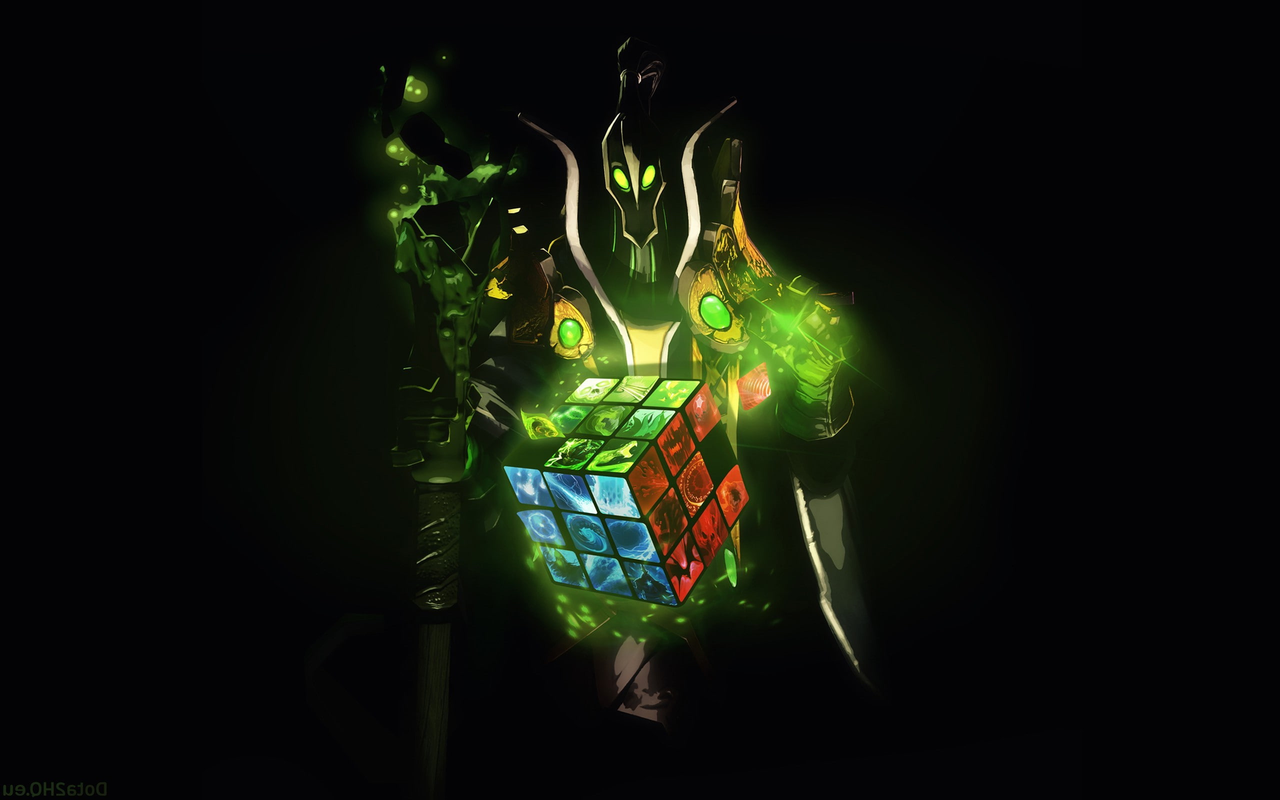 no people, nature, copy space, close-up, leaf, light - natural phenomenon, illuminated, 2K, indoors, Rubiks Cube, black background, green color, technology, HD Wallpaper