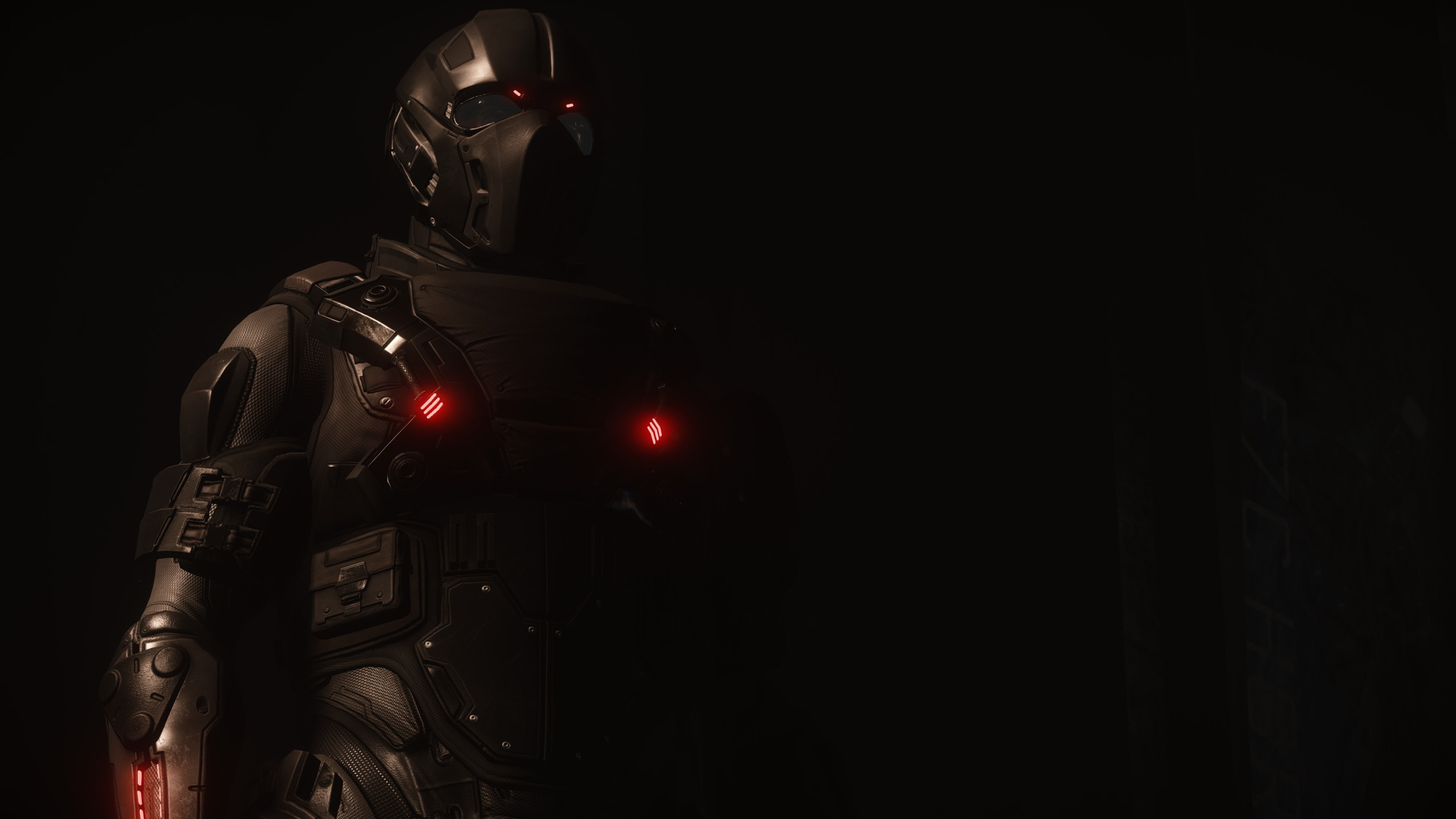 dark, indoors, human representation, copy space, security, transportation, safety, star citizen, sci-fi, 4K, studio shot, Games, nanosuit, black background, HD Wallpaper