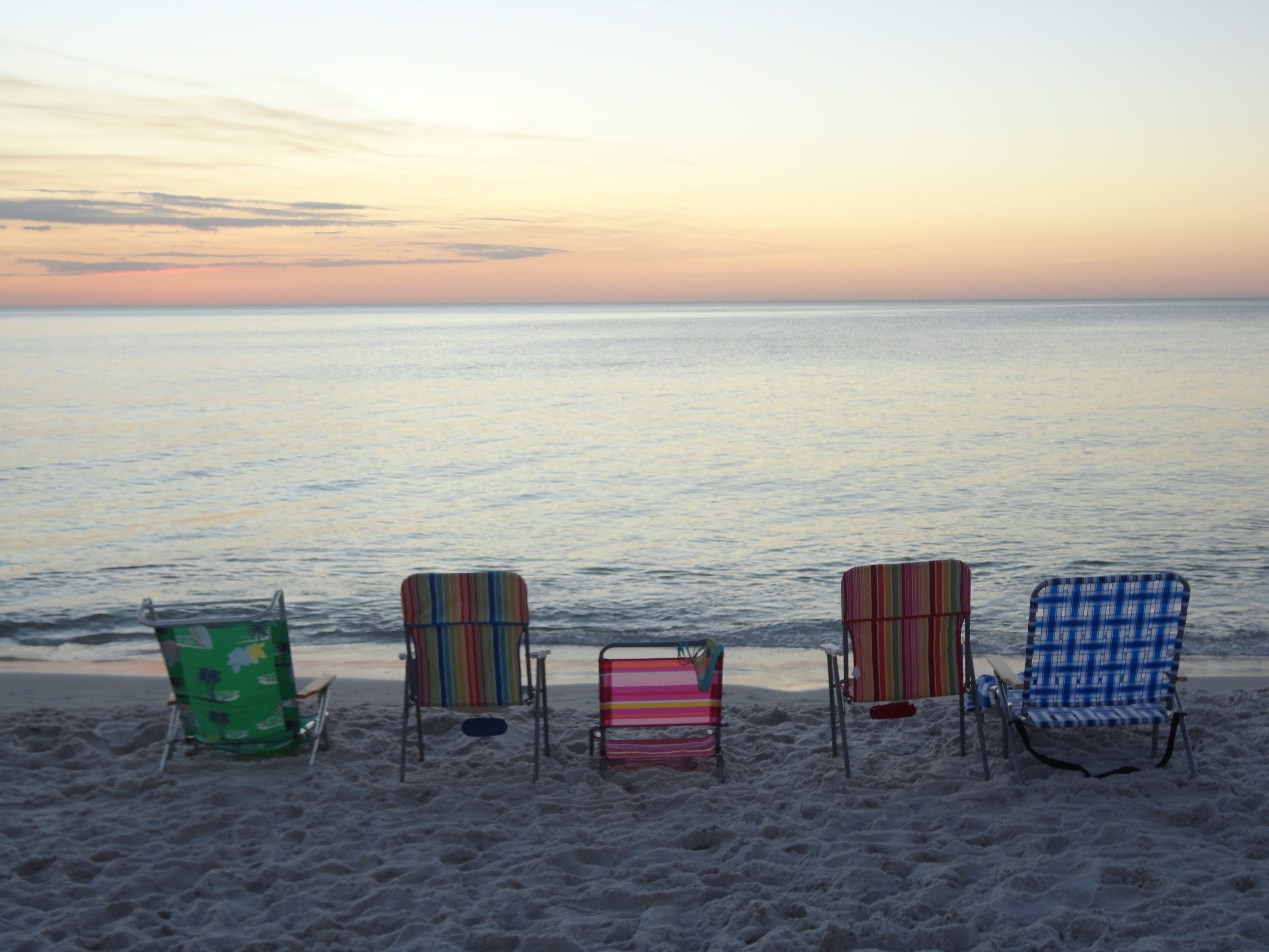 outdoors, no people, beauty in nature, Beach, relaxation, sea, horizon, tranquil scene, Sunset, nature, tranquility, water, chair, sand, land, horizon over water, HD Wallpaper