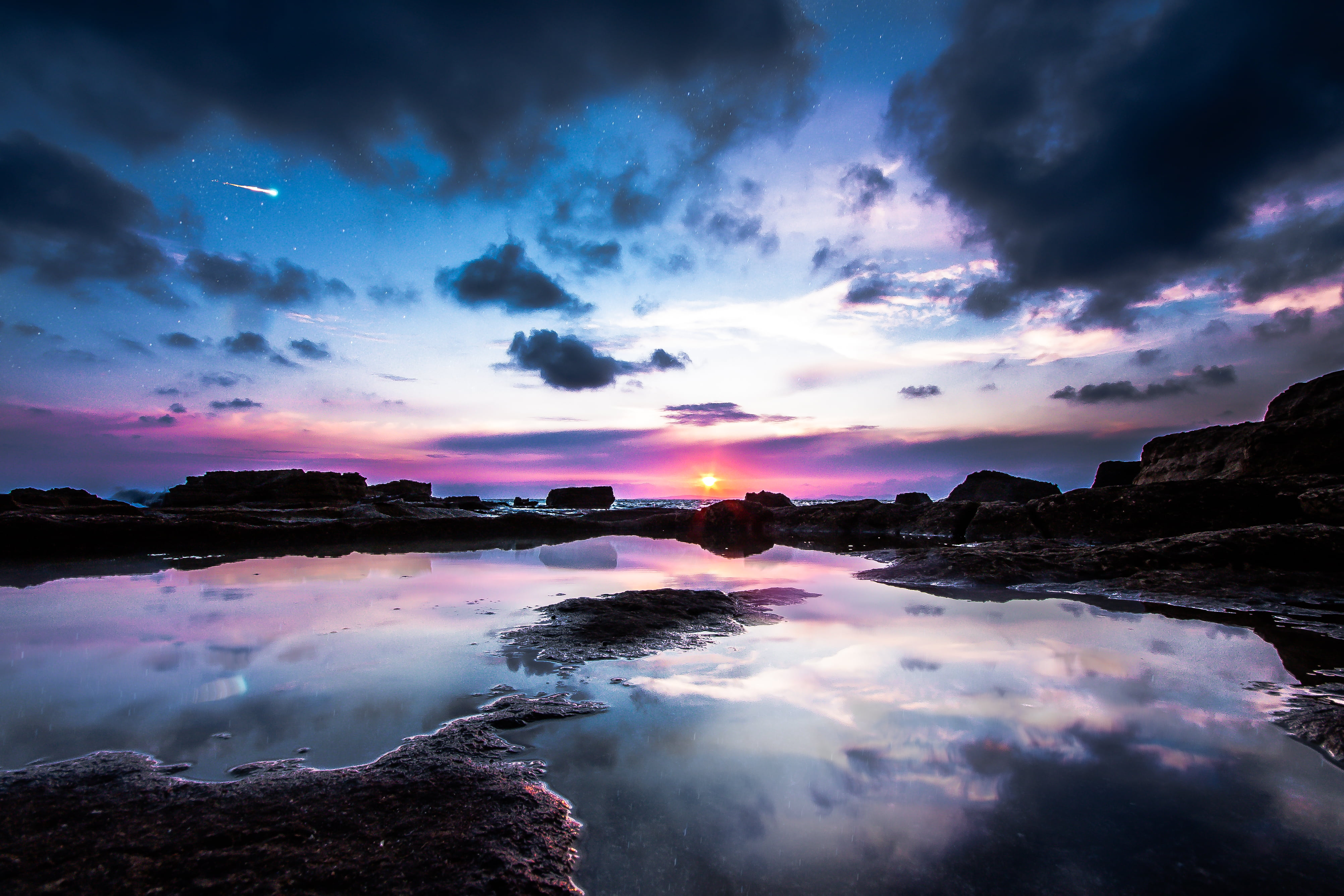 photo, nature, sky, Aerial photo, roja, water, outdoors, cloud - Sky, purple, 20mm, 4K, sunrise - Dawn, línea, photoshop, dusk, aerial, La, coastline, HD Wallpaper